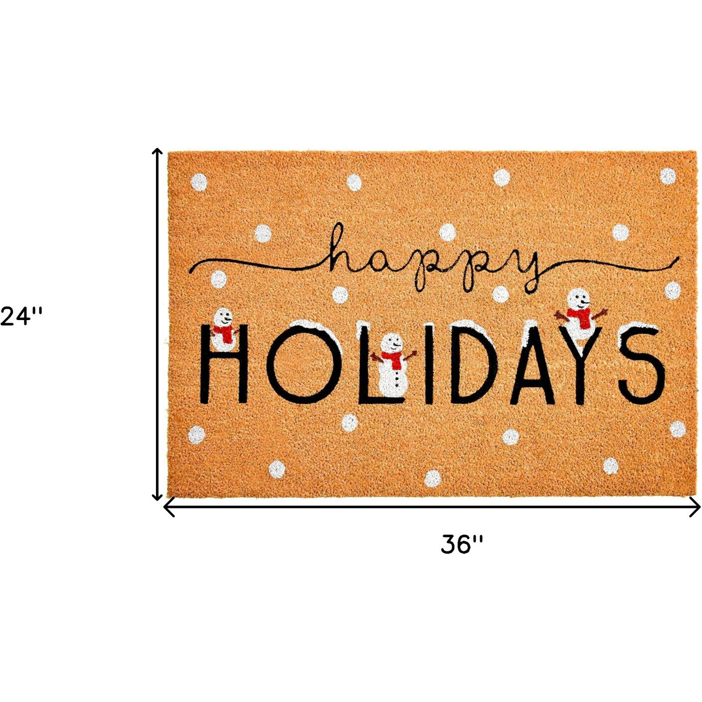 24" X 36" Natural Black and White Coir Happy Holidays Outdoor Christmas Door Mat