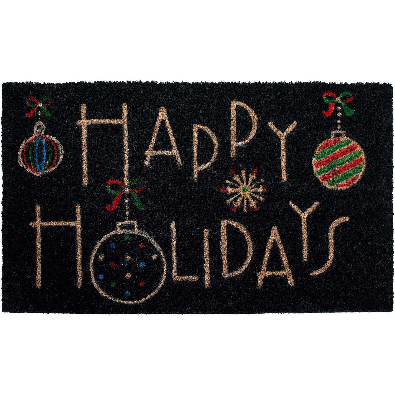 24" X 36" Black and Natural Coir Happy Holidays Outdoor Christmas Door Mat