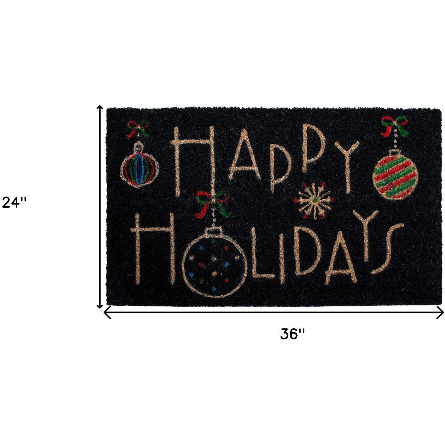 24" X 36" Black and Natural Coir Happy Holidays Outdoor Christmas Door Mat