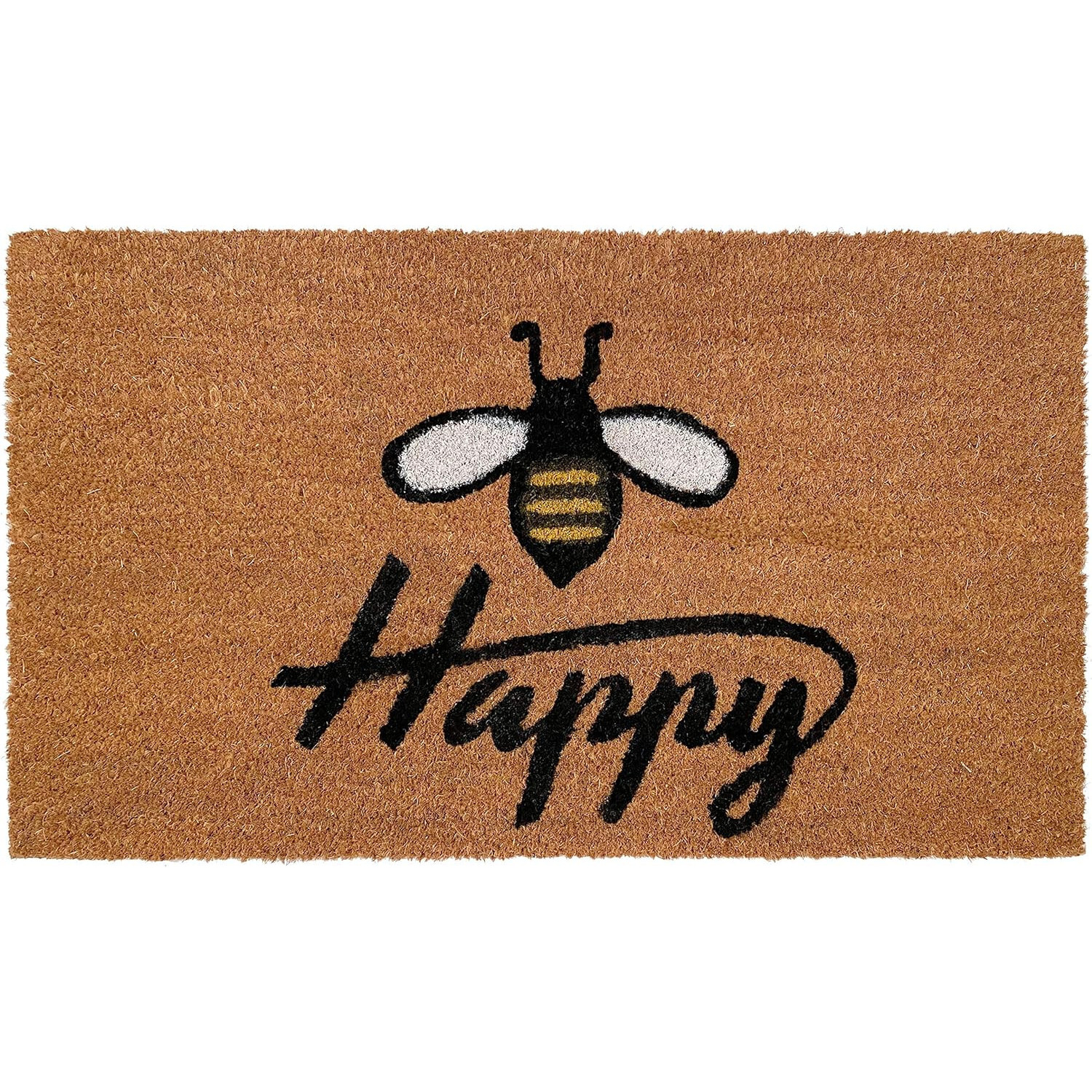24" X 36" Natural and Black Coir Bumblee Bee Happy Outdoor Door Mat