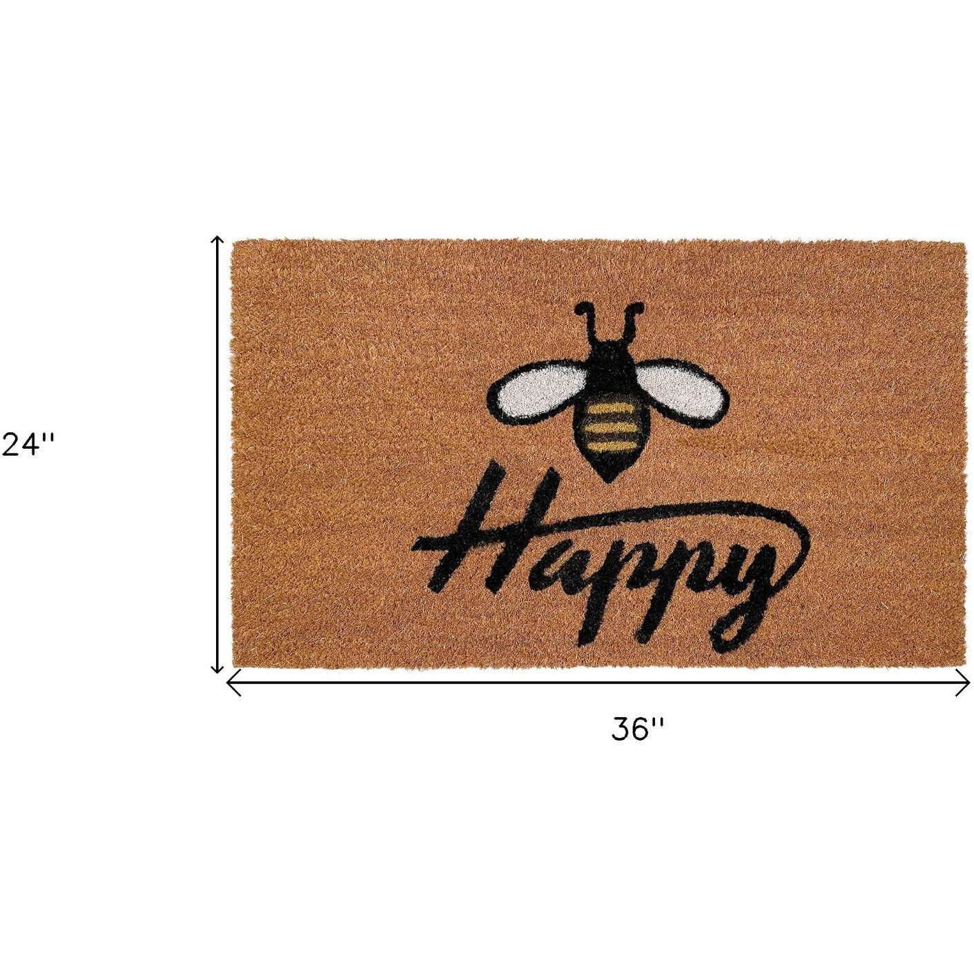 24" X 36" Natural and Black Coir Bumblee Bee Happy Outdoor Door Mat