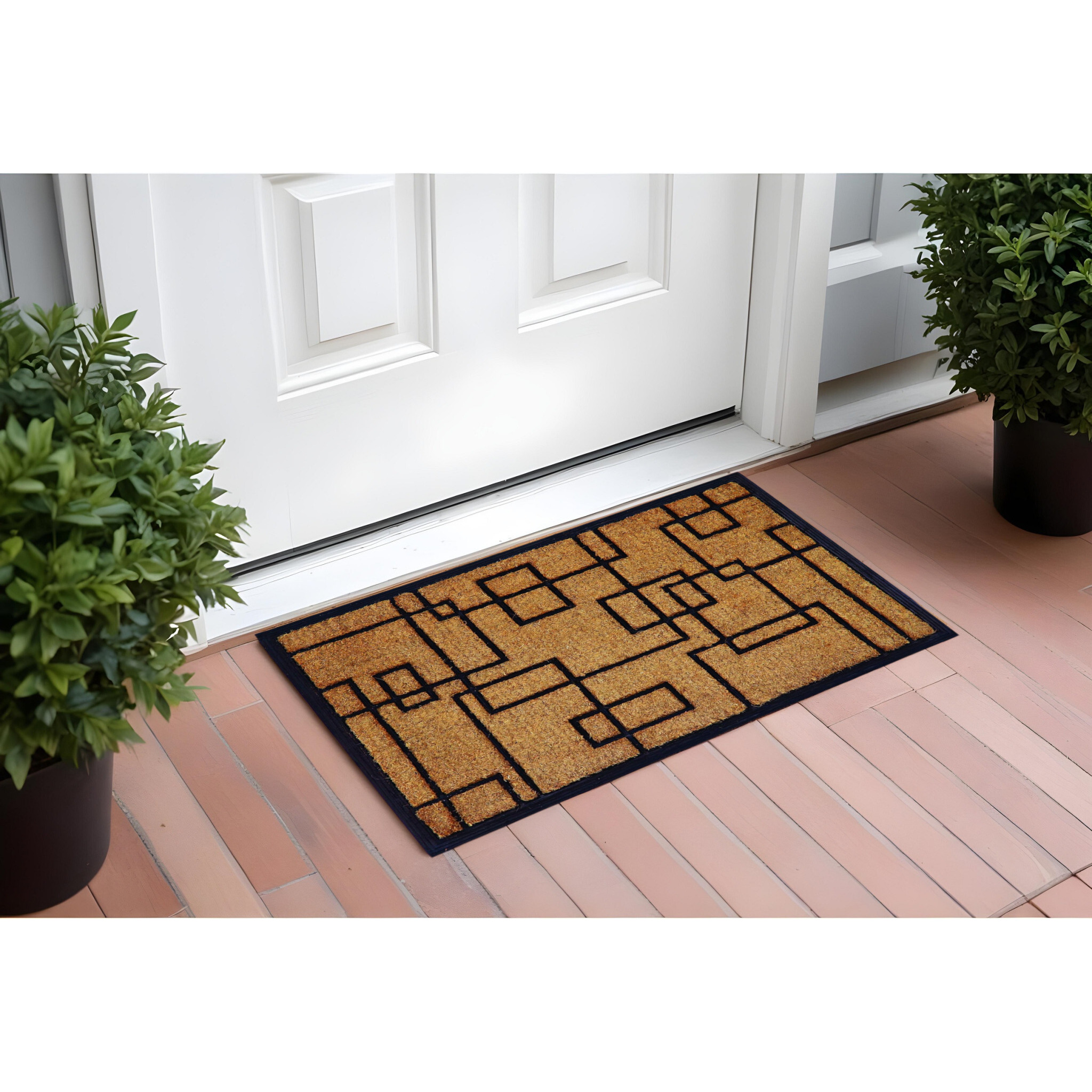24" X 36" Natural and Black Coir Geometric Outdoor Door Mat