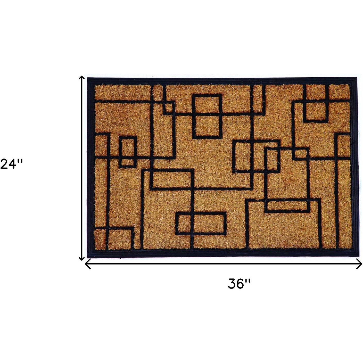 24" X 36" Natural and Black Coir Geometric Outdoor Door Mat
