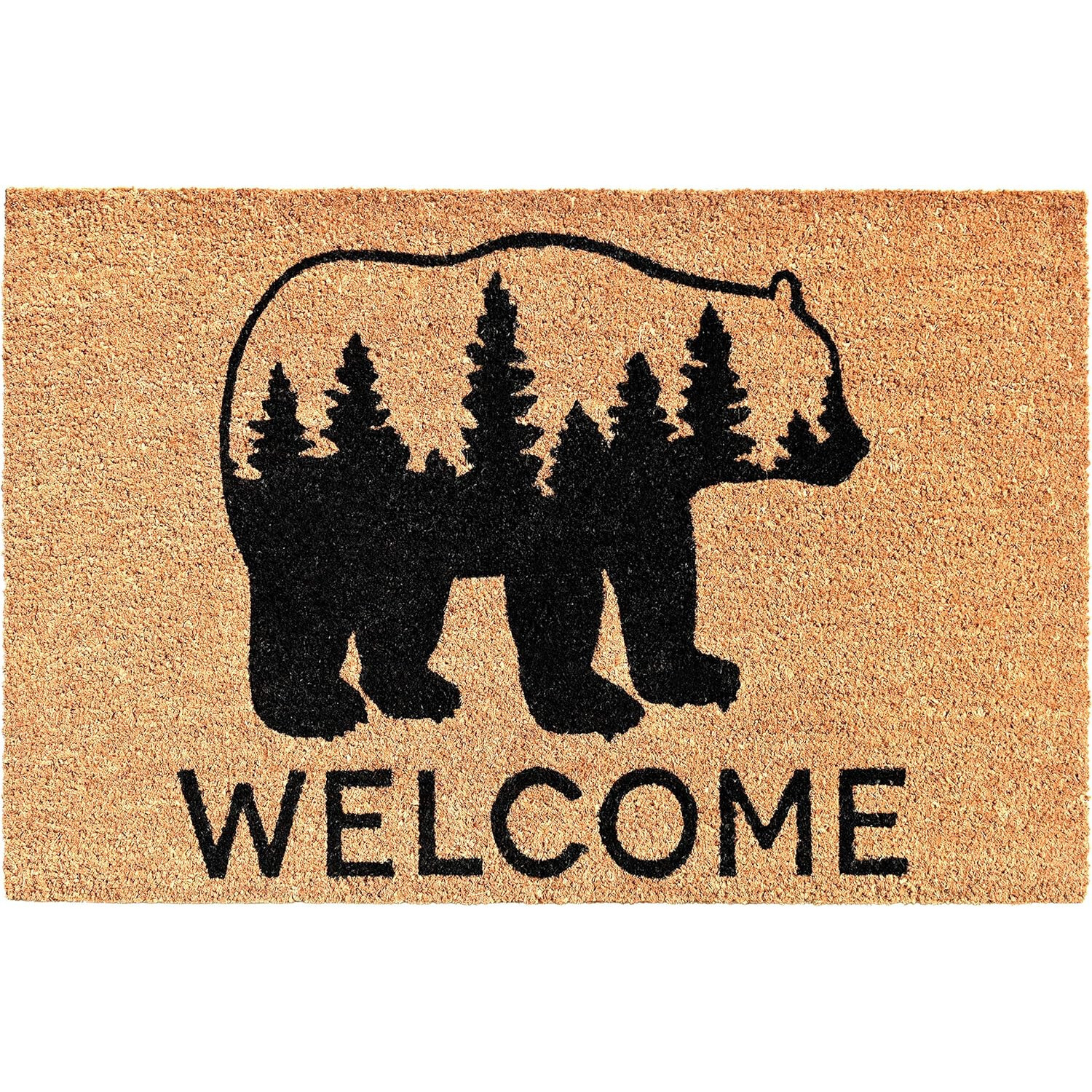 24" X 36" Natural and Black Coir Bear Welcome Outdoor Door Mat