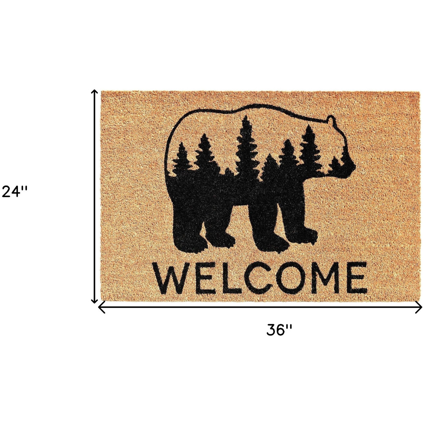 24" X 36" Natural and Black Coir Bear Welcome Outdoor Door Mat