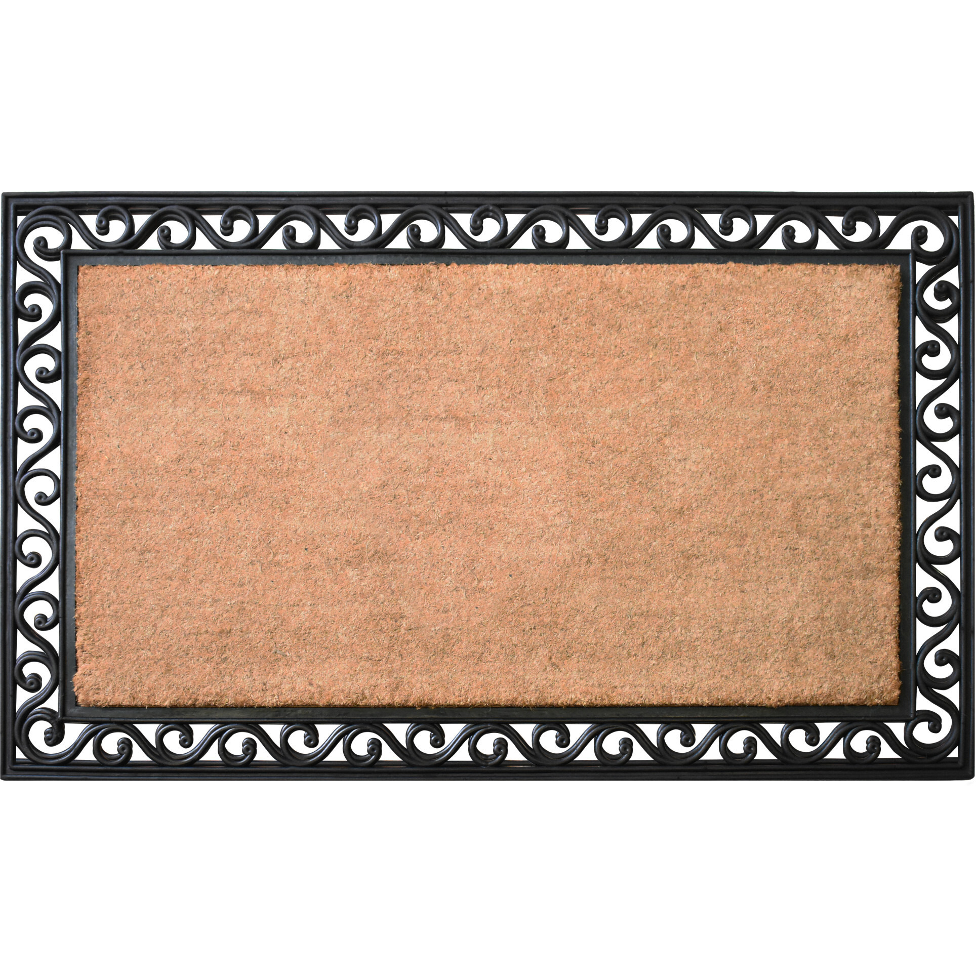 22" X 36" Natural and Black Coir Scrollwork Outdoor Door Mat
