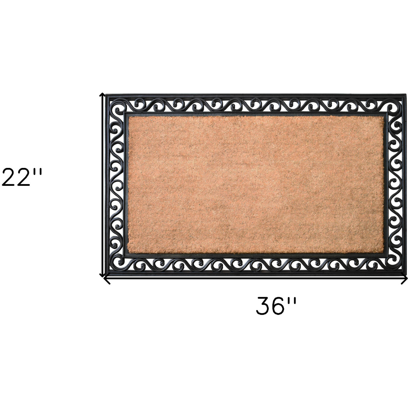 22" X 36" Natural and Black Coir Scrollwork Outdoor Door Mat