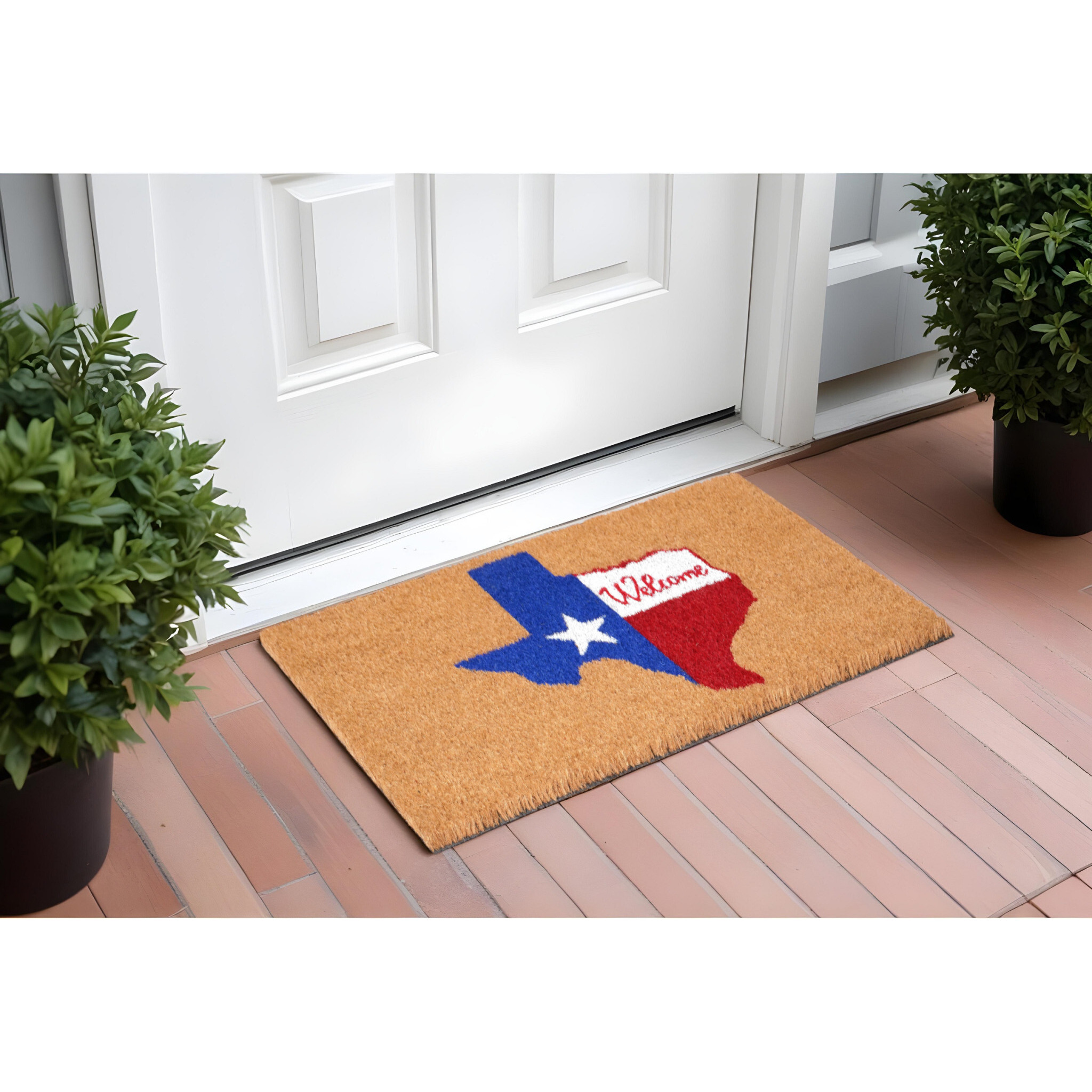 24" X 36" Natural Red White and Blue Coir Texas Outdoor Door Mat