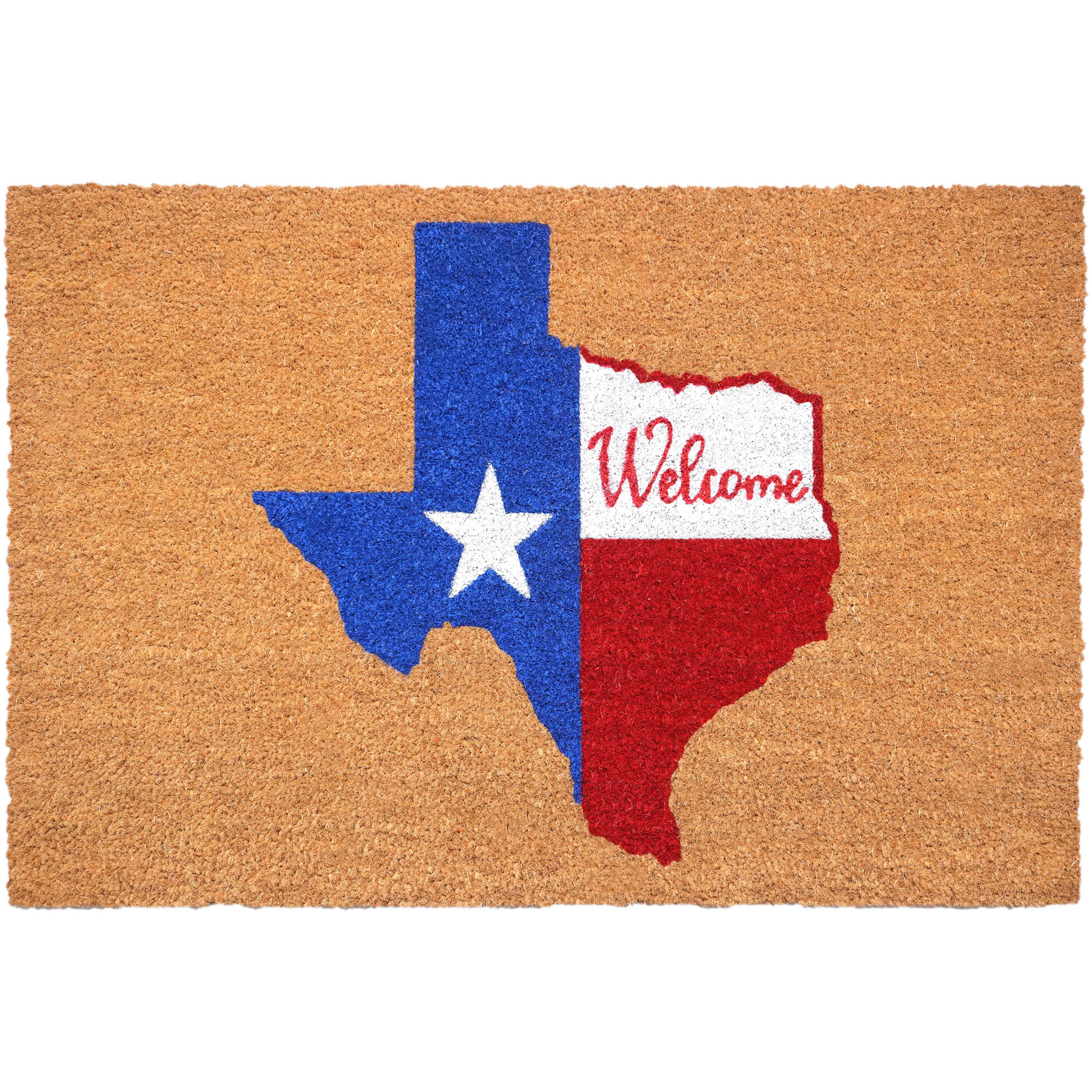 24" X 36" Natural Red White and Blue Coir Texas Outdoor Door Mat