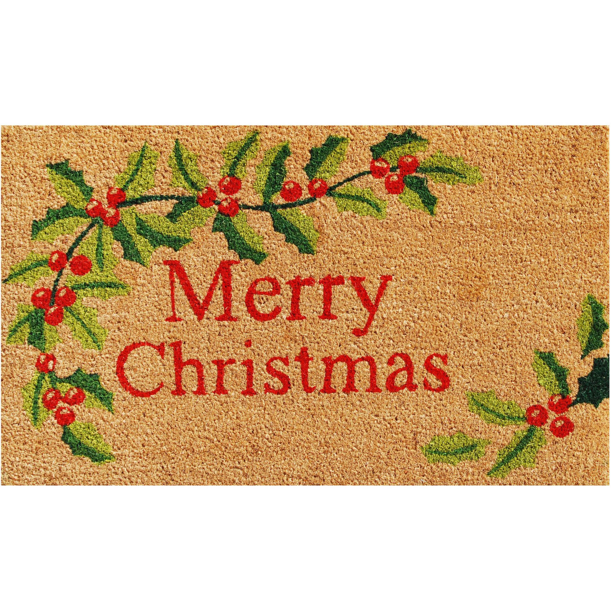 24" X 36" Natural Red and Green Coir Merry Christmas Outdoor Christmas Door Mat