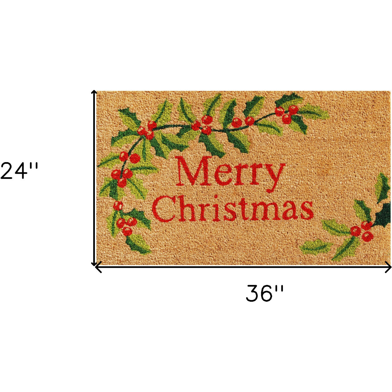 24" X 36" Natural Red and Green Coir Merry Christmas Outdoor Christmas Door Mat