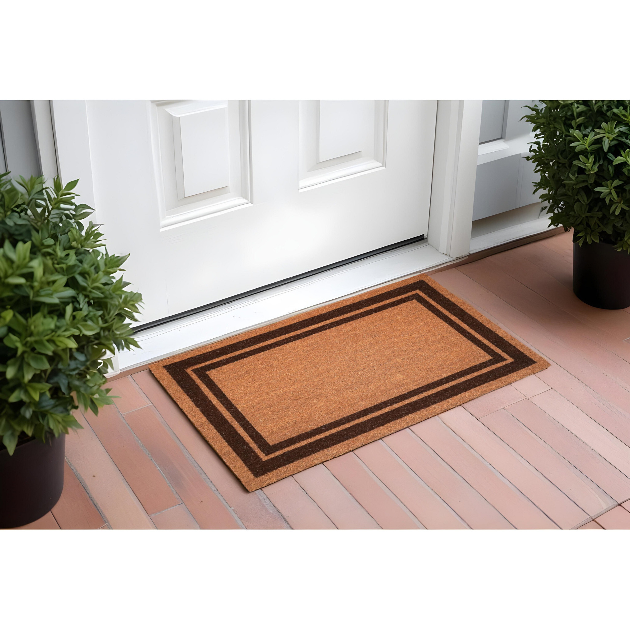 24" X 36" Natural and Black Coir Geometric Outdoor Door Mat