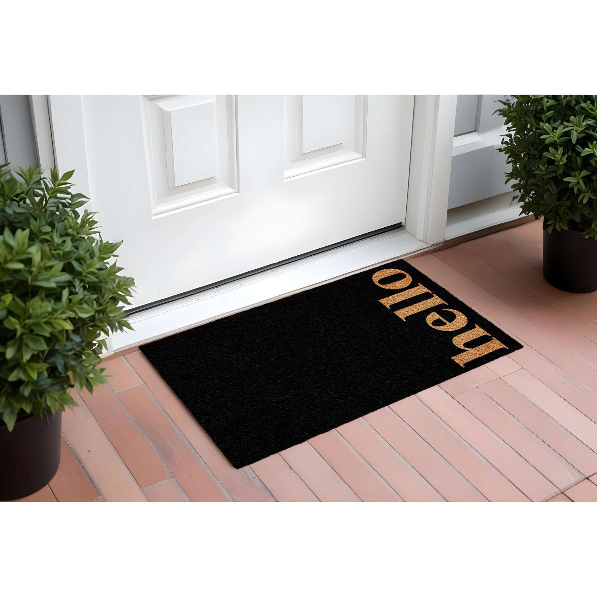24" X 36" Black and Natural Coir Hello Outdoor Door Mat
