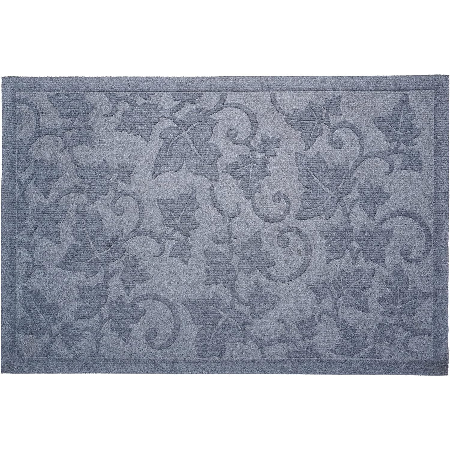 24" X 36" Light Gray Rubber Botanical Leaves Outdoor Door Mat