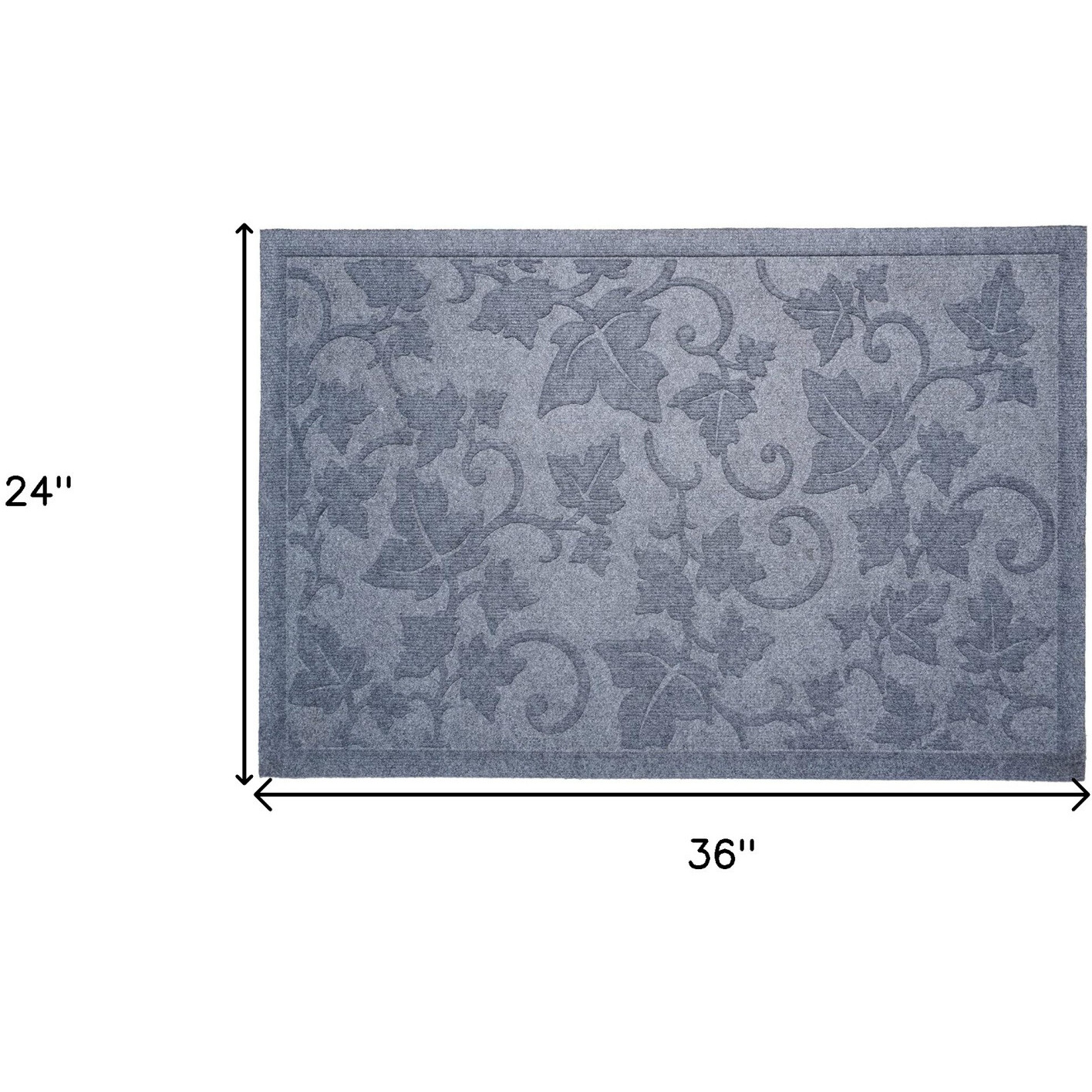 24" X 36" Light Gray Rubber Botanical Leaves Outdoor Door Mat