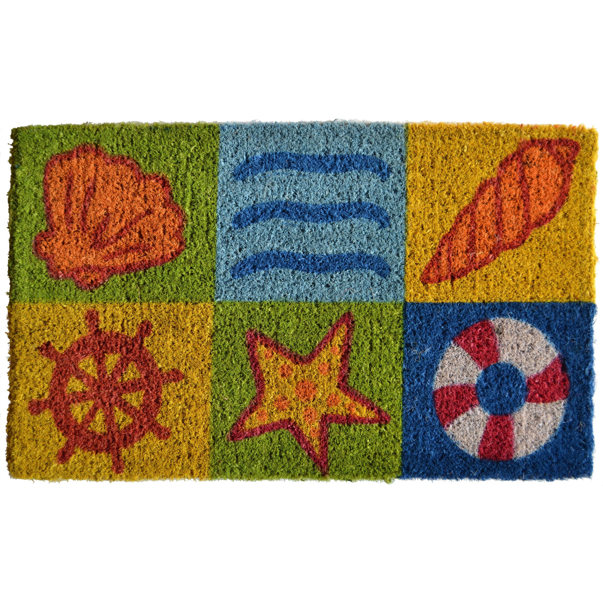 18" X 30" Orange Yellow Coir Seashells Outdoor Summer Door Mat