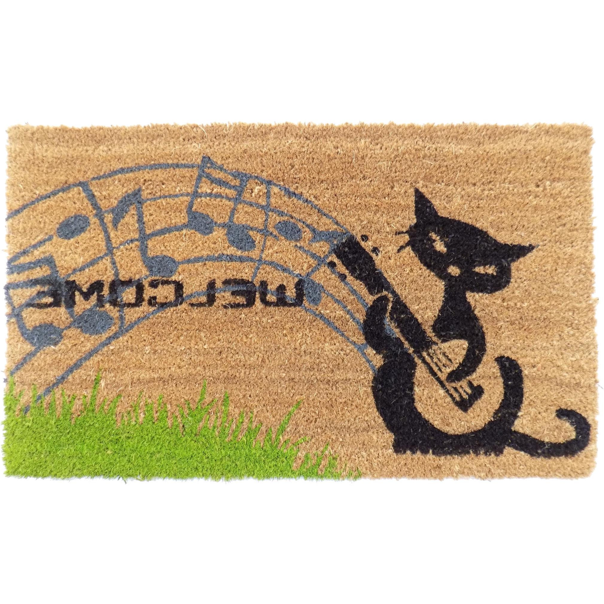 18" X 30" Brown and Black Coir Cat Welcome Outdoor Door Mat