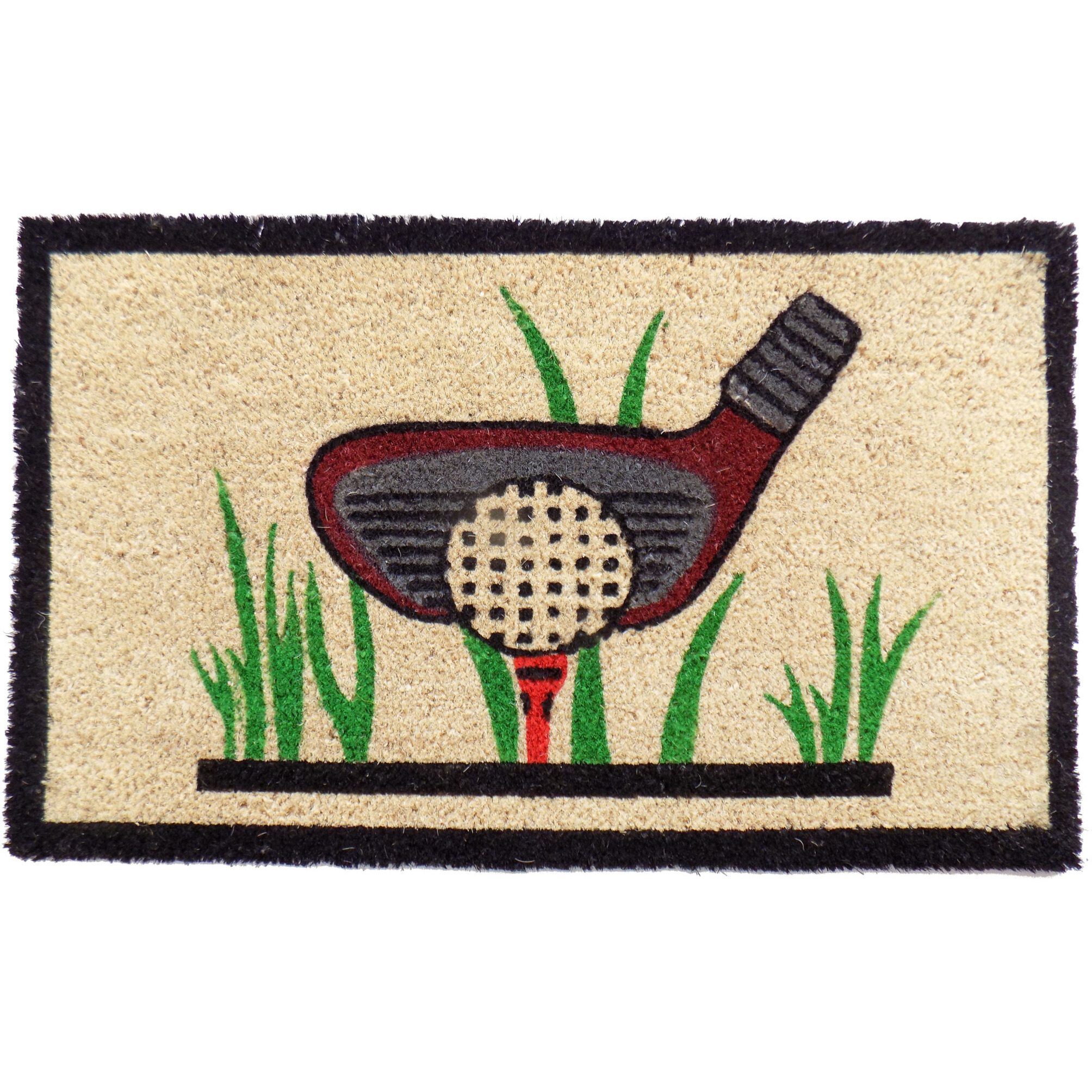18" X 30" Brown and Black Coir Golf Outdoor Door Mat
