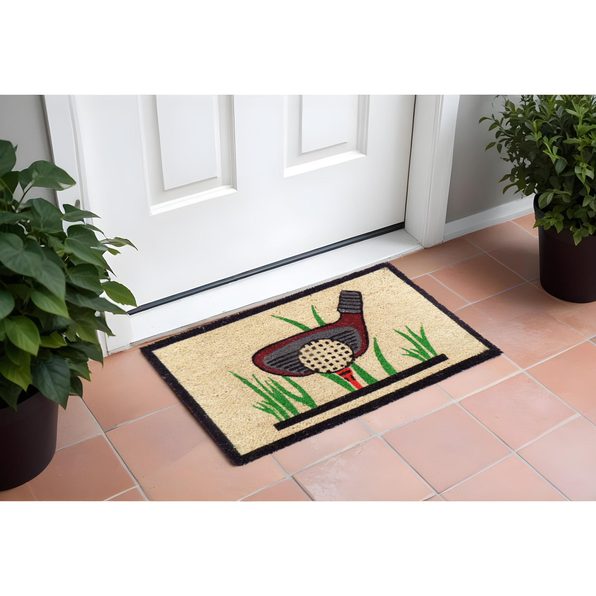 18" X 30" Brown and Black Coir Golf Outdoor Door Mat