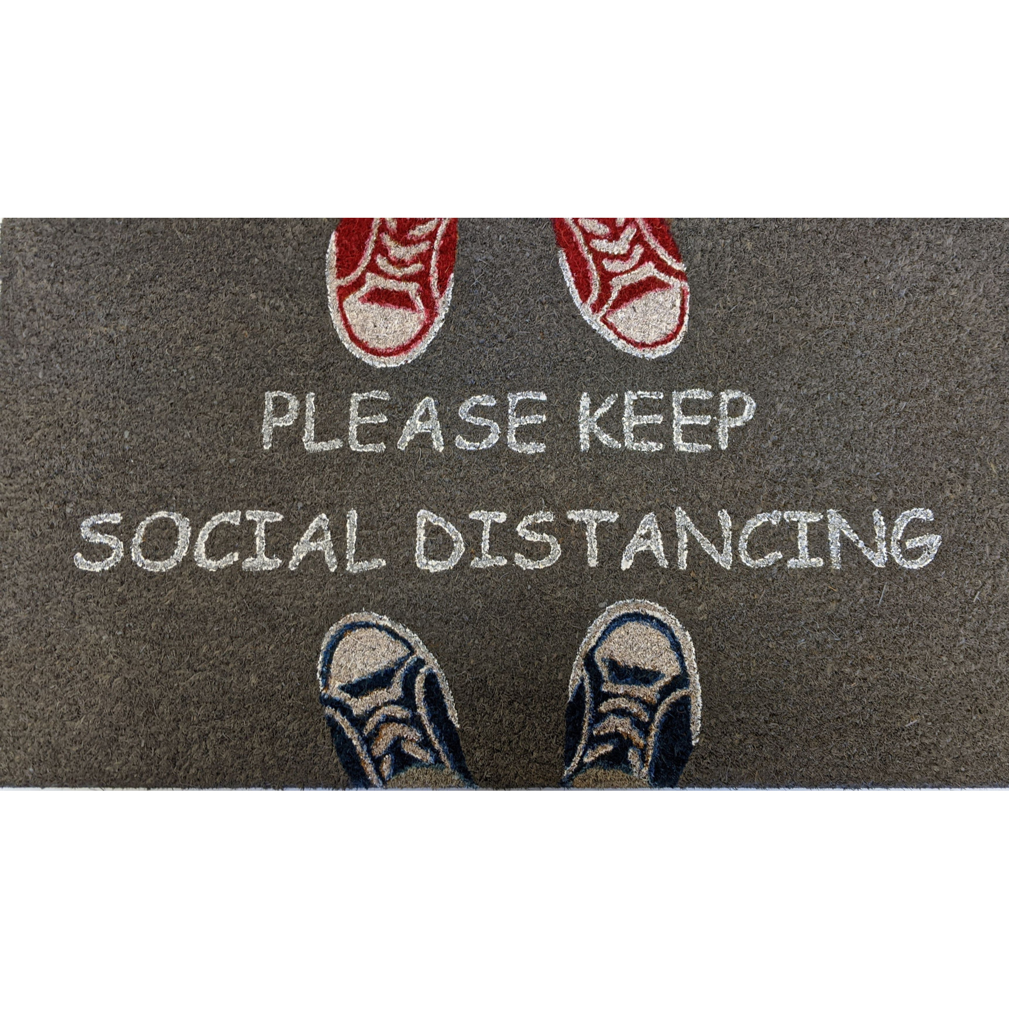 18" X 30" Gray Coir Please Keep Social Distancing Outdoor Door Mat