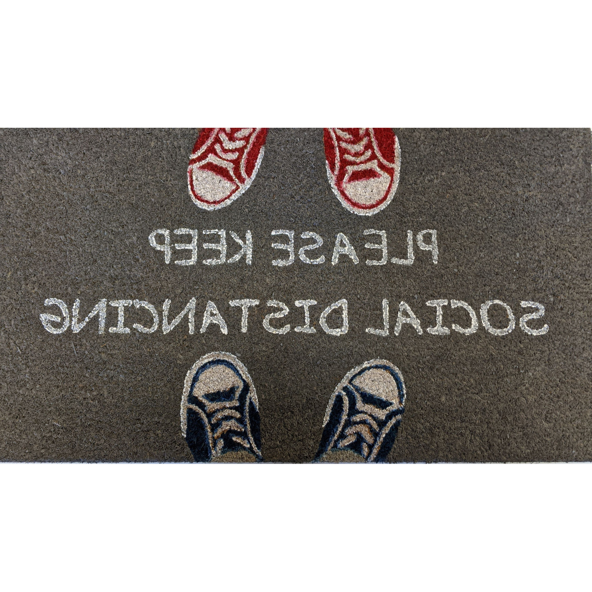 18" X 30" Gray Coir Please Keep Social Distancing Outdoor Door Mat