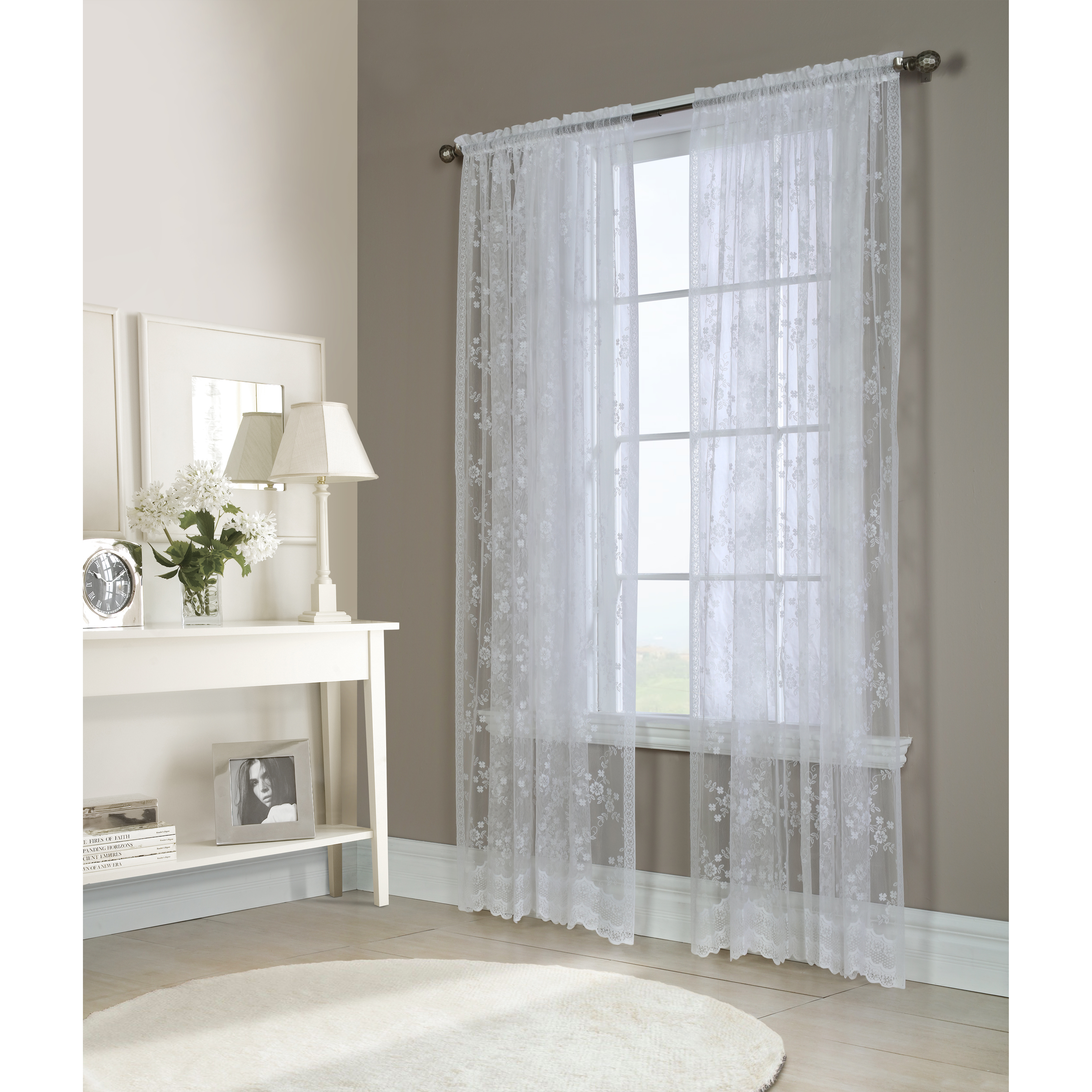 Mona Lisa Rod Pocket Curtain Panel Window Dressing 56 x 72 in White