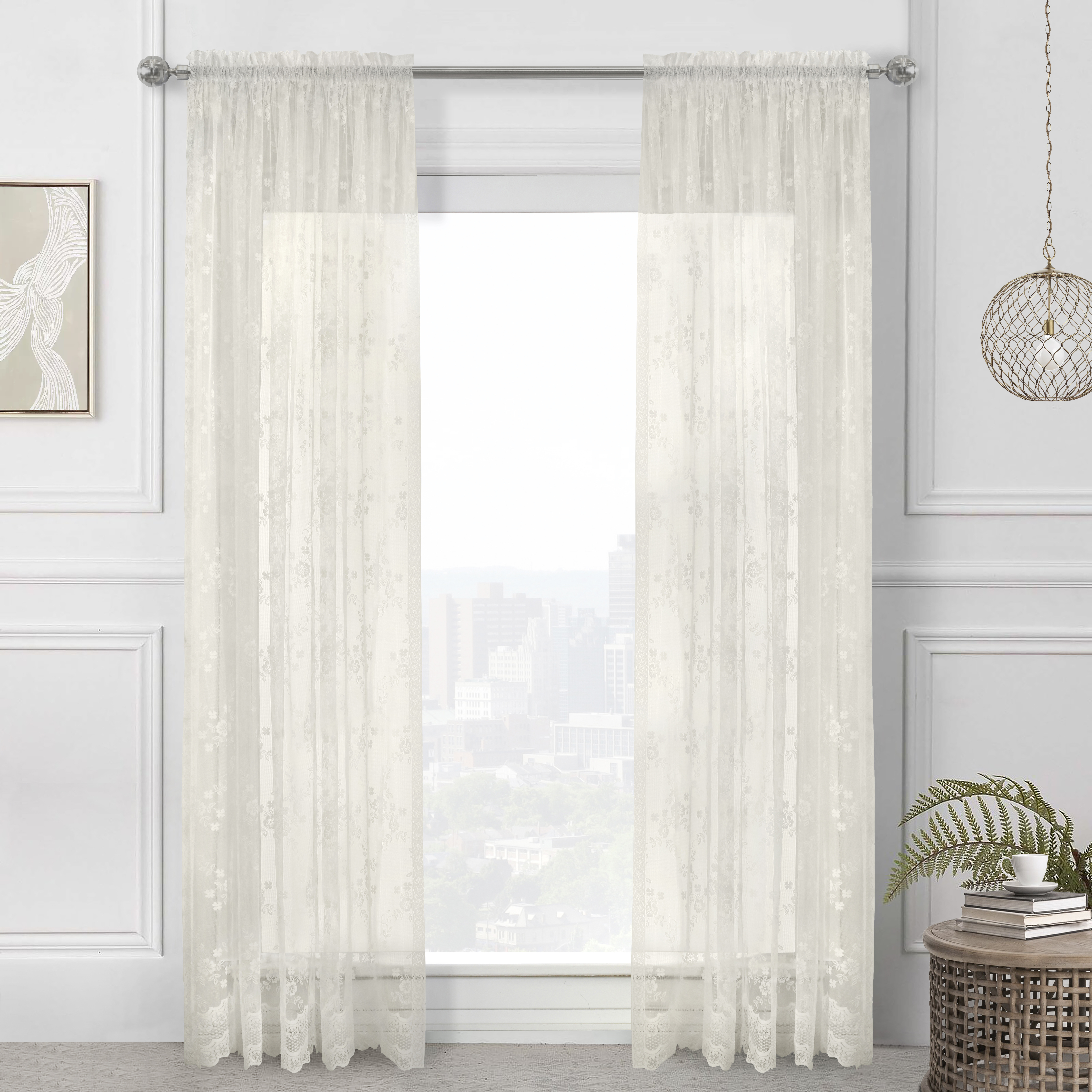 Mona Lisa Rod Pocket Curtain Panel Window Dressing 56 x 54 in Eggshell