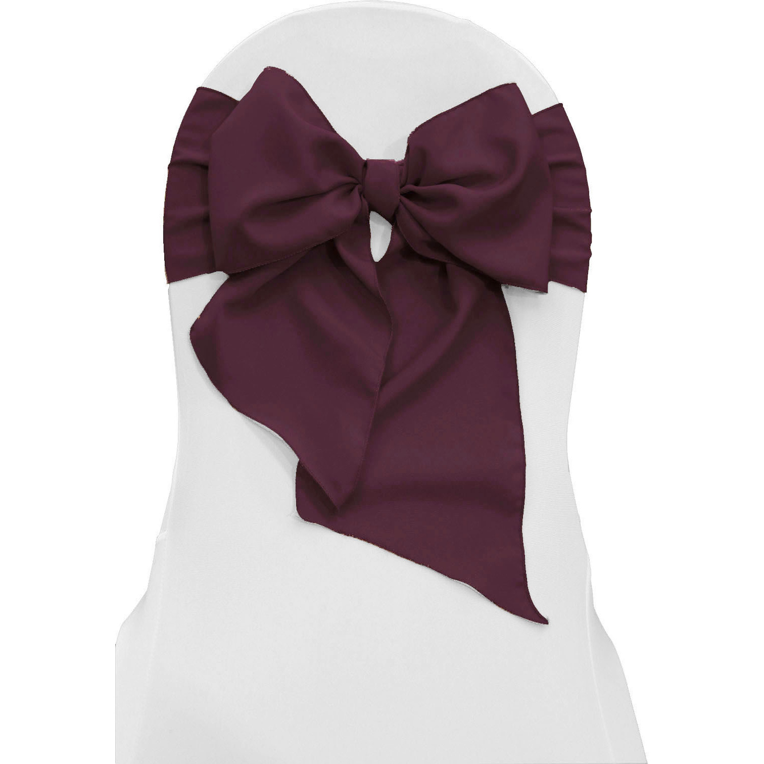 LA Linen Pack of 10 Polyester Poplin Chair Bows 8 by 108-Inch, Eggplant