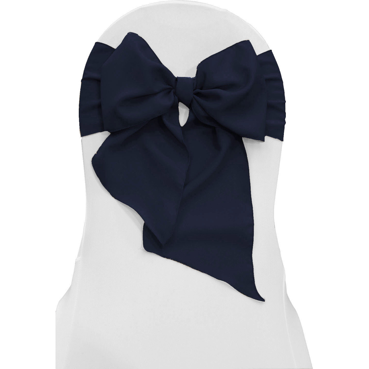 LA Linen Pack of 10 Polyester Poplin Chair Bows 8 by 108-Inch, Navy Blue