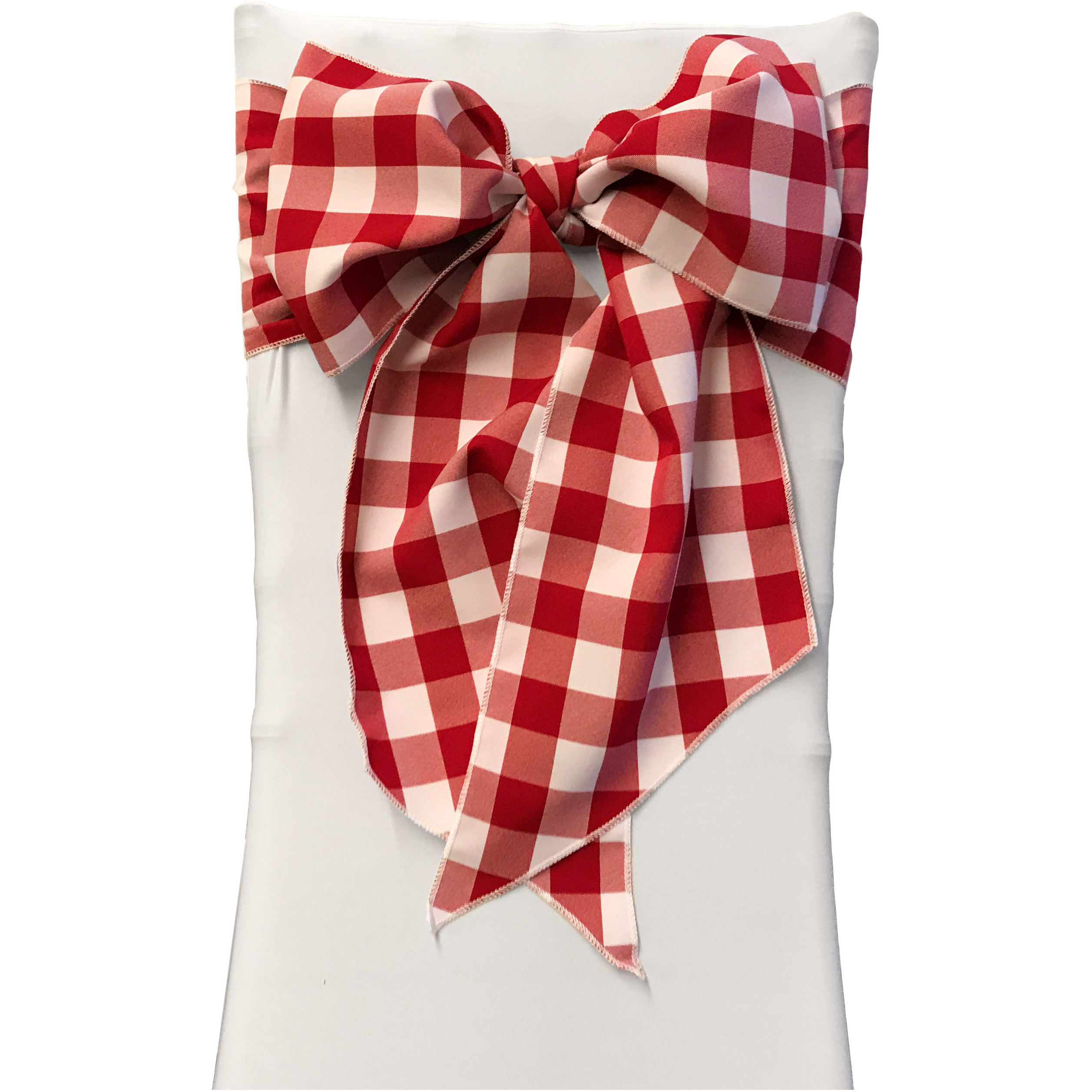 LA Linen Pack of 10 Gingham Checkered Chair Bows 8 by 108-Inch, White and Red