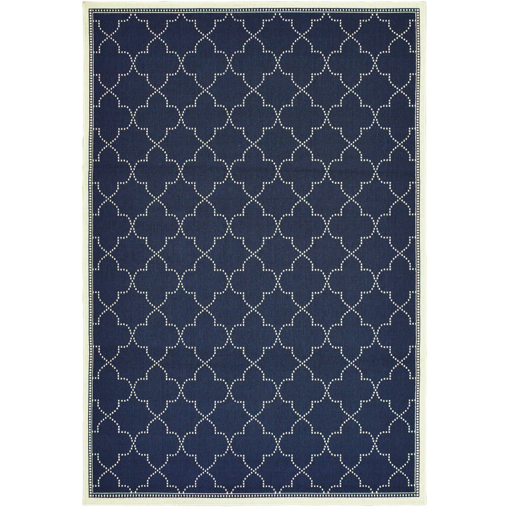 2 X 4 Blue and Ivory geometric Stain Resistant Indoor Outdoor Area Rug