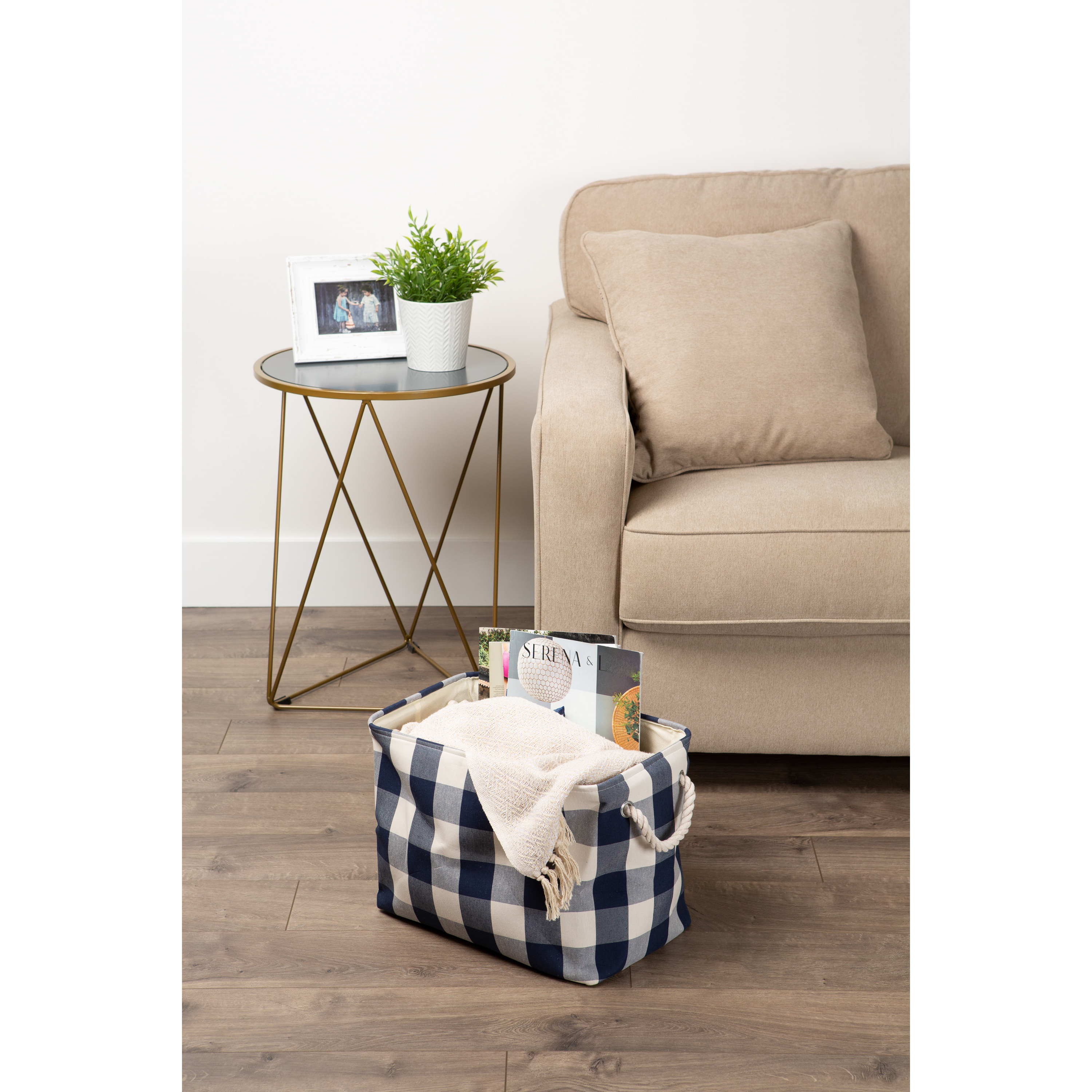 DII Polyester Bin Buffalo Check Off White / Navy Rectangle Medium