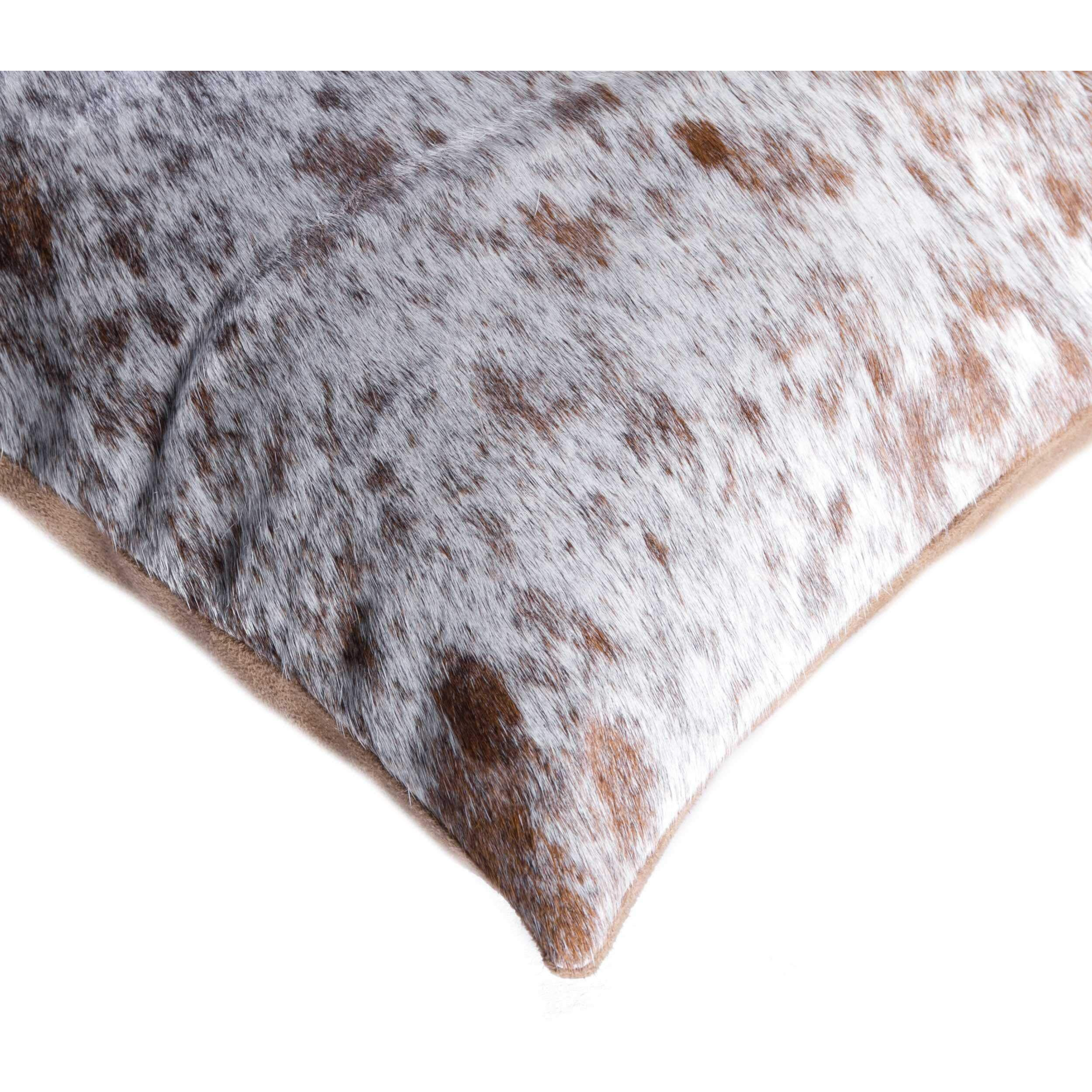 18" X 18" X 5" Salt And Pepper Brown And White Cowhide  Pillow