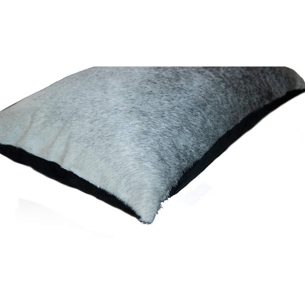 12" X 20" X 5" Gray And White Cowhide  Pillow