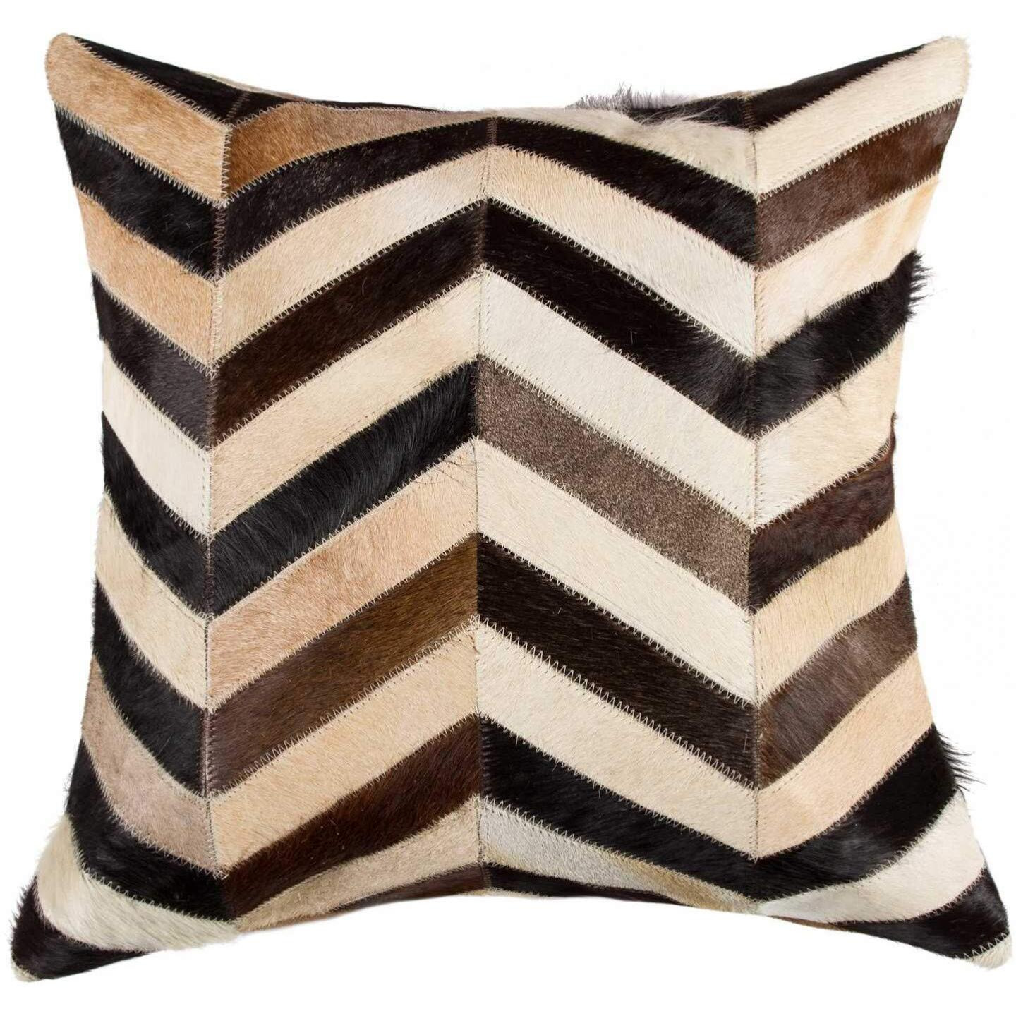18" X 18" X 5" Stunning Tricolor Chevron Torino Kobe Cowhide  Pillow