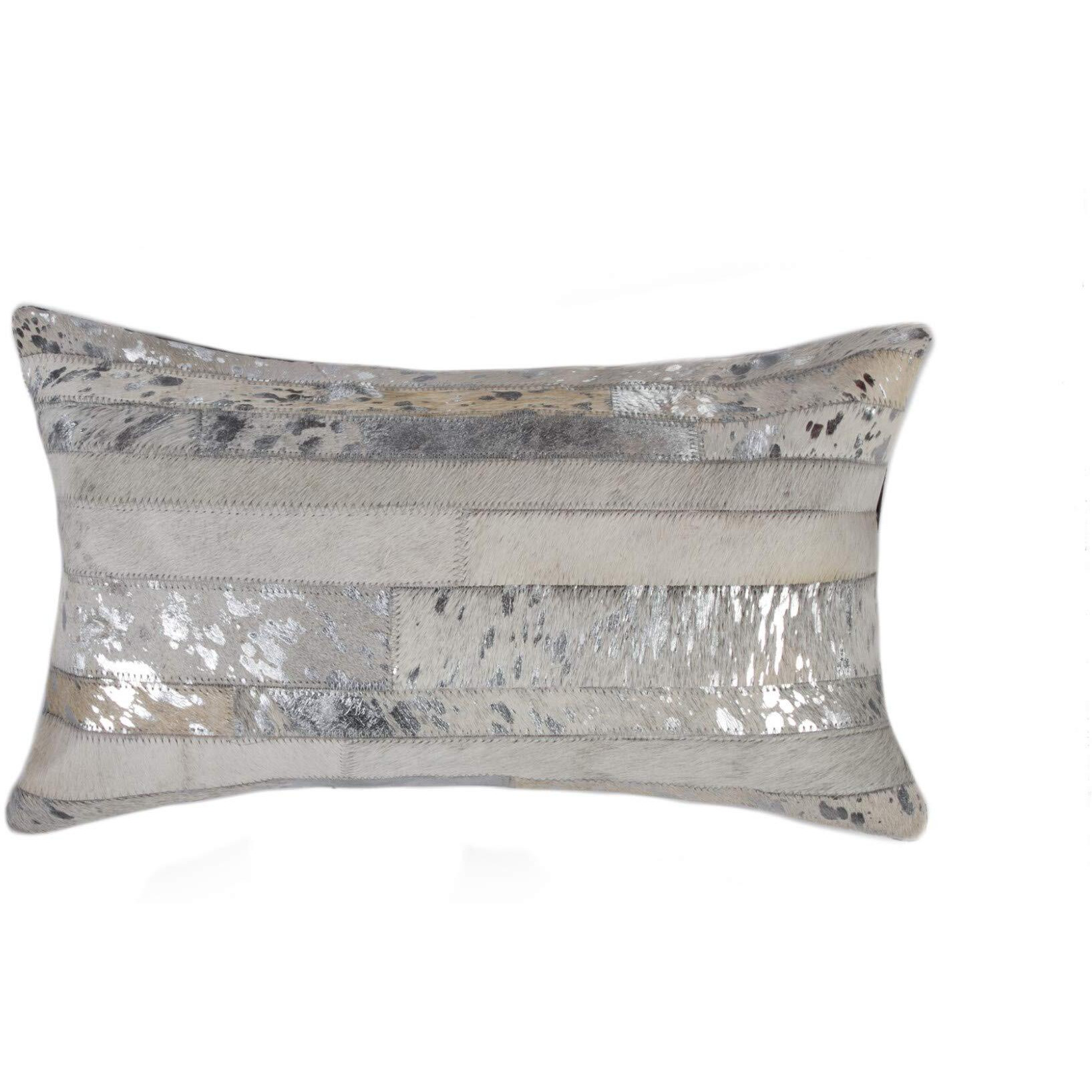 12" X 20" X 5" Grey And Silver  Pillow