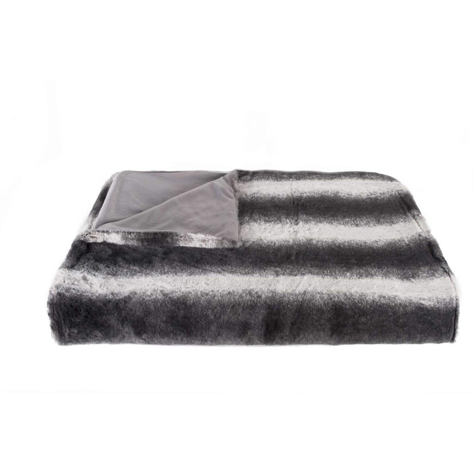 50" X 60" Irving Charcoal White Fur   Throw