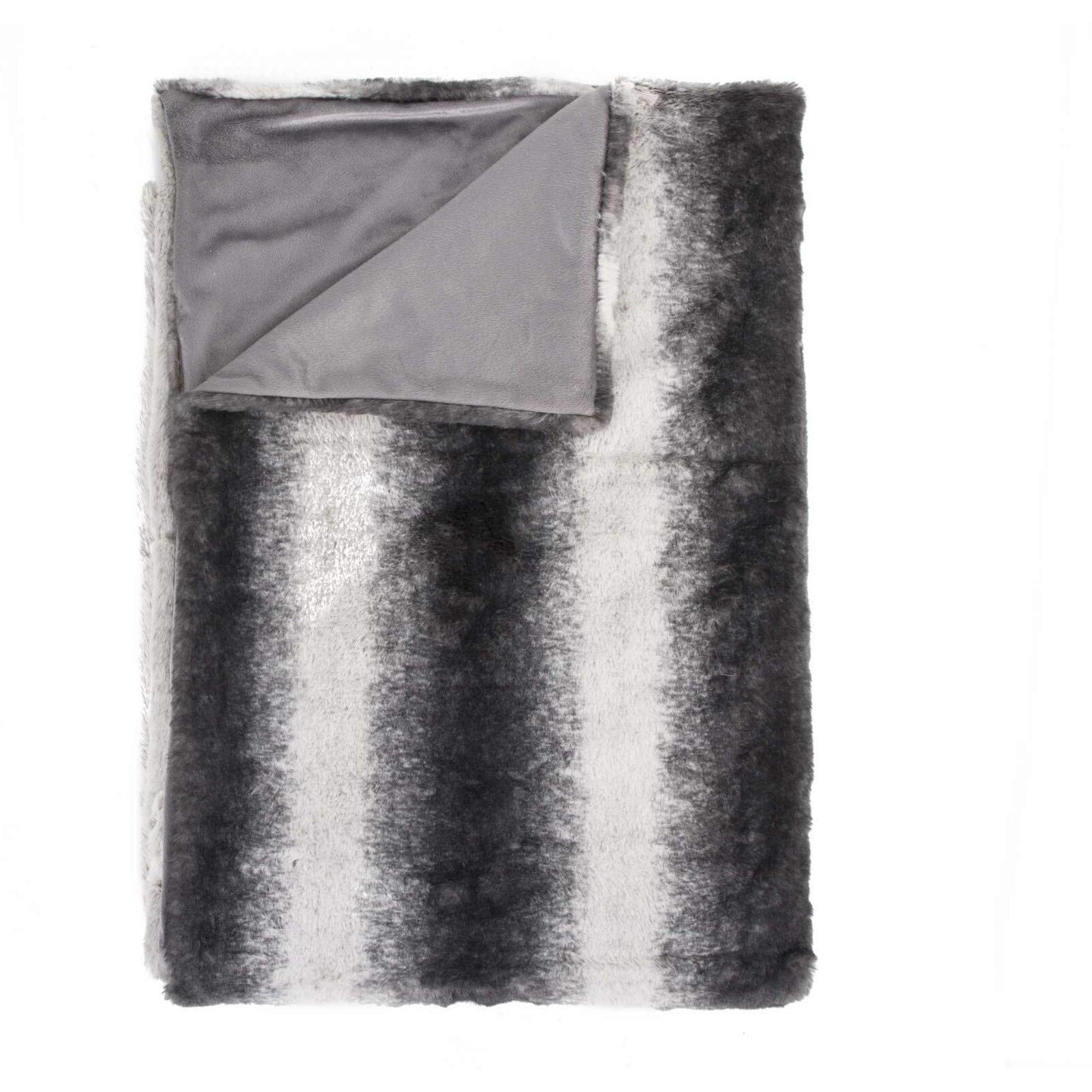 50" X 60" Irving Charcoal White Fur   Throw