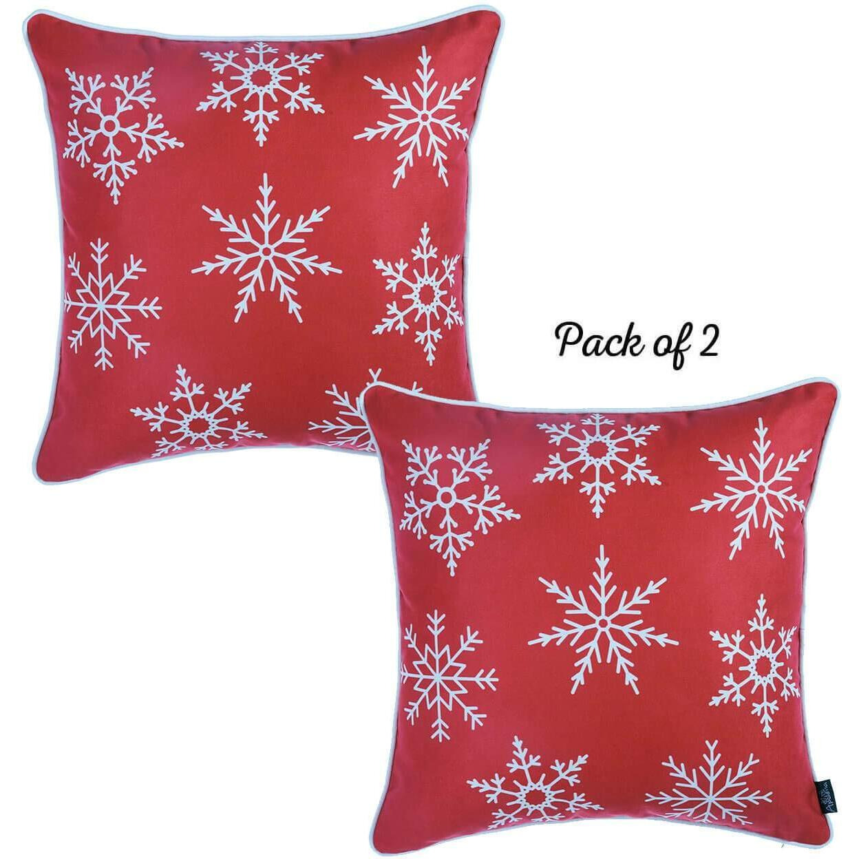 Set Of Two Red 18" Christmas Snowflakes Throw Pillow Covers