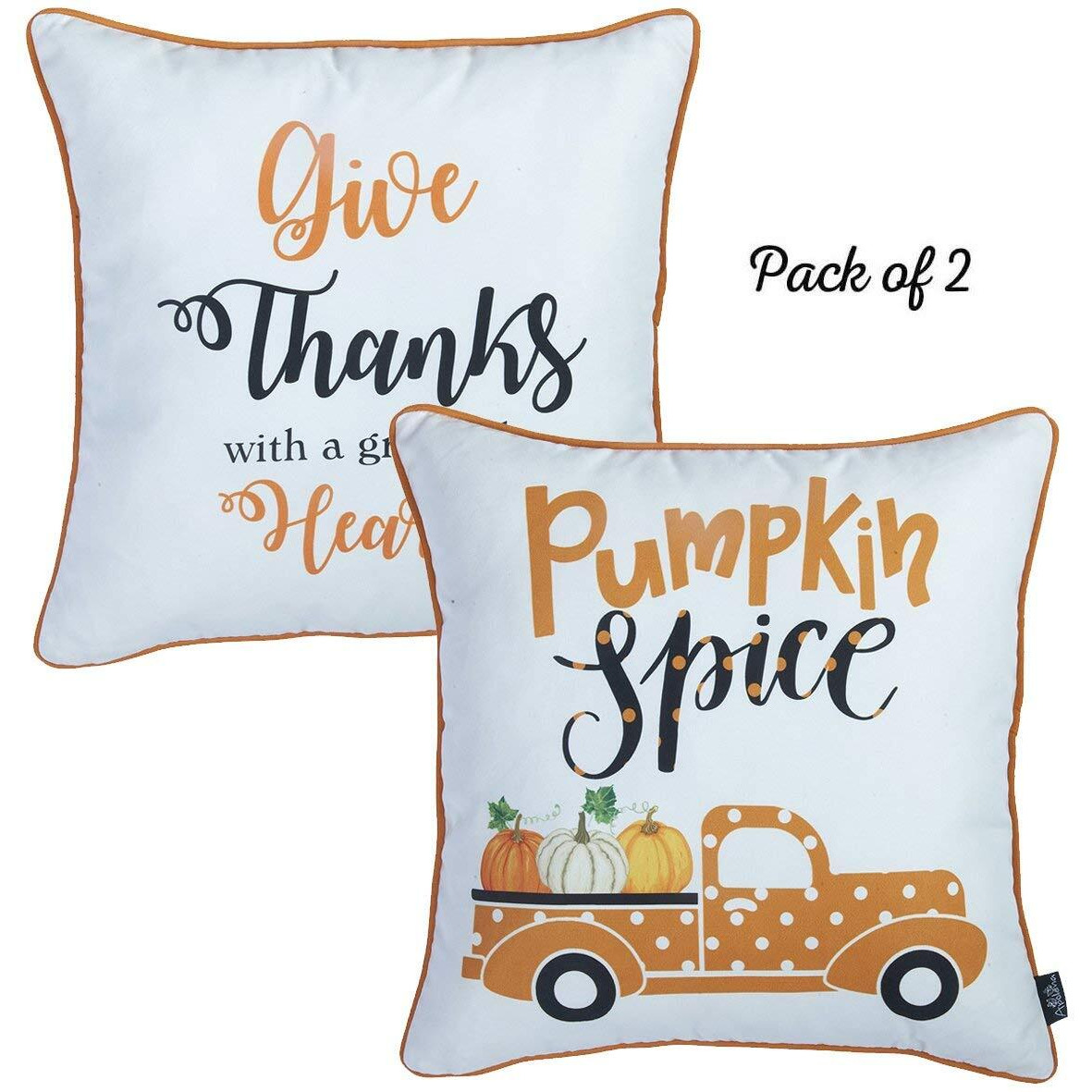 Set Of Four 18" Orange Pumpkin Pick Up Truck Pillow Covers