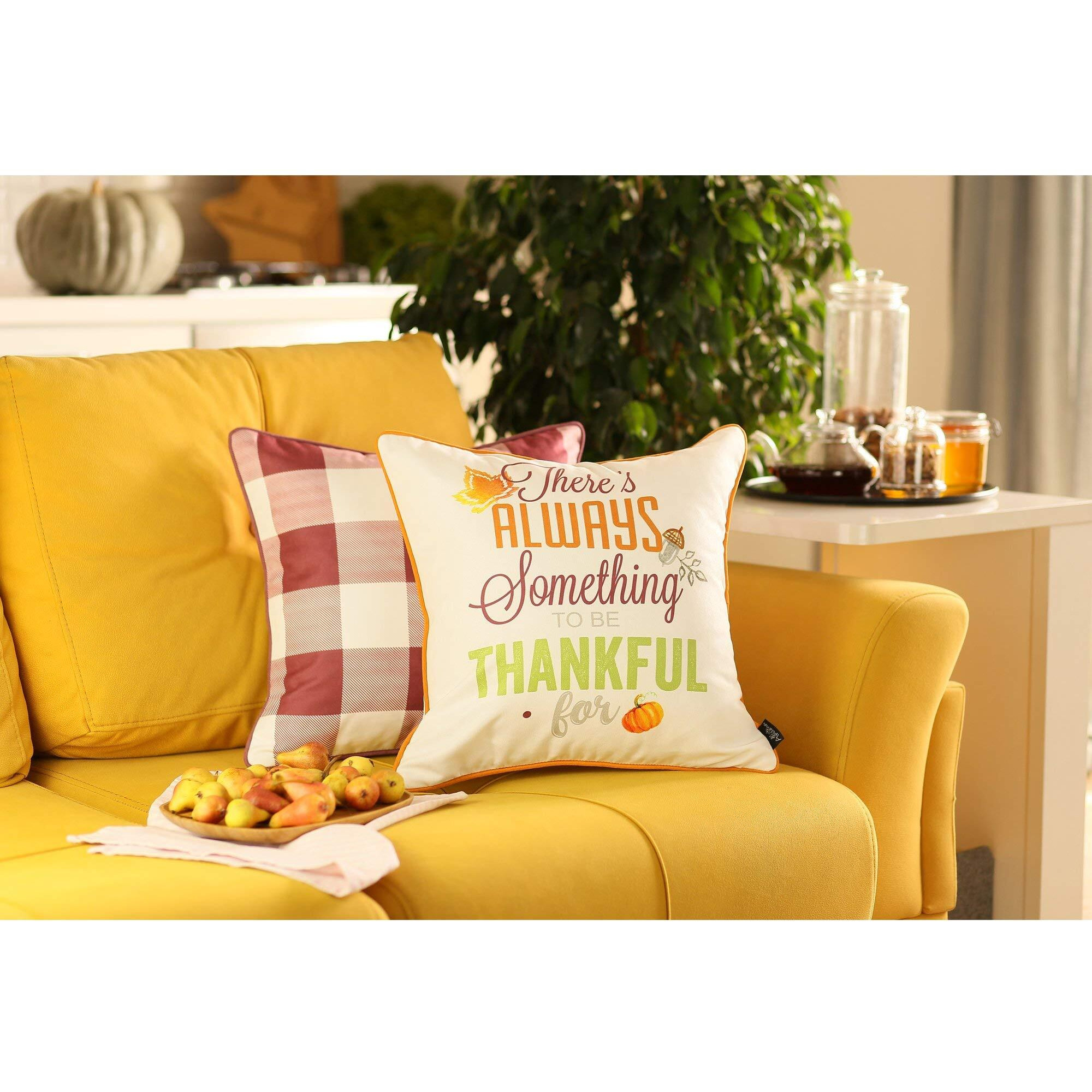 Set Of 4 18" Thanksgiving Gingham Throw Pillow Cover In Multicolor