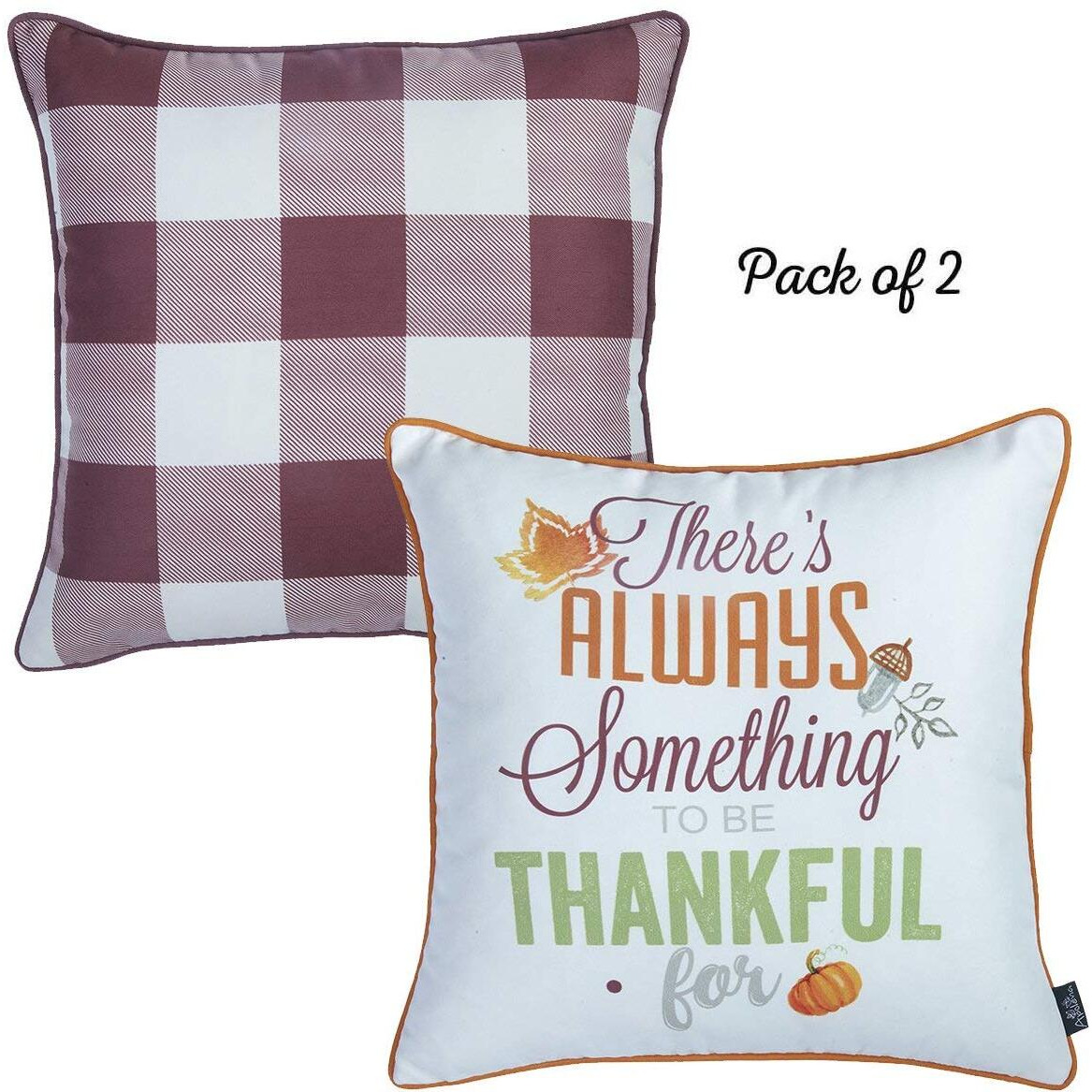 Set Of 4 18" Thanksgiving Gingham Throw Pillow Cover In Multicolor