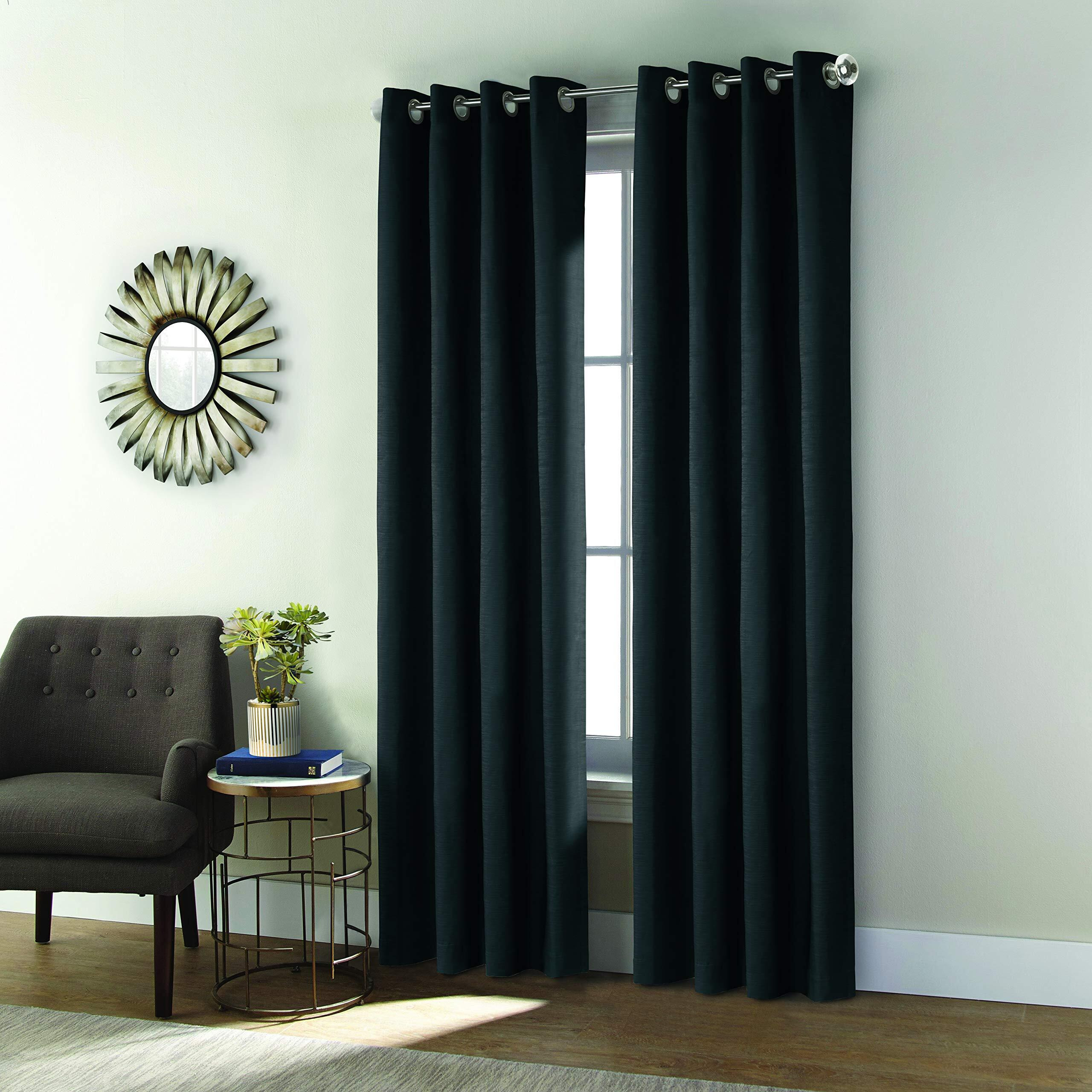 Shadow Grommet Curtain Panel Window Dressing 52 x 95 in Black