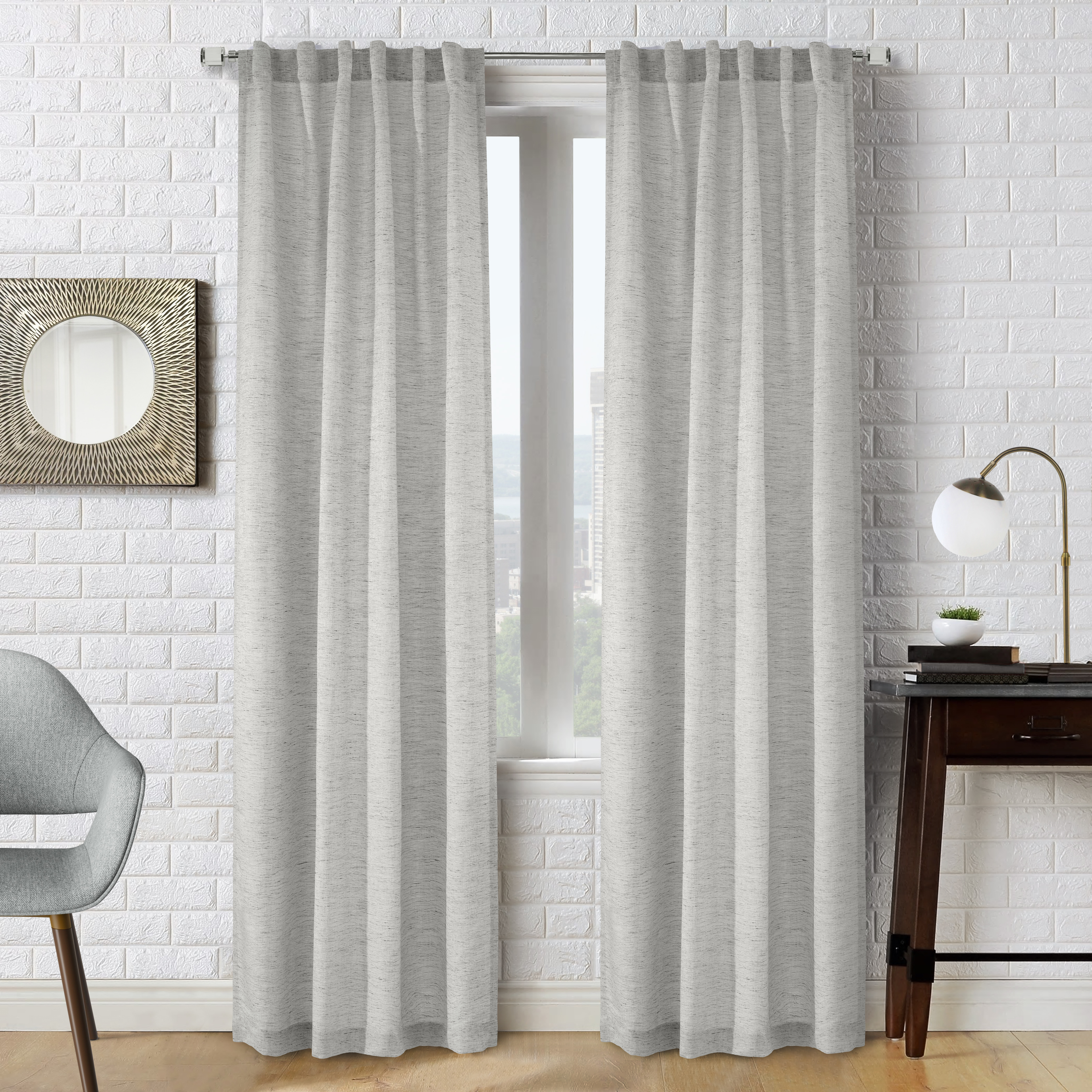 Gladstone Dual Header Curtain Panel Window Dressing 52 x 84 in Silver