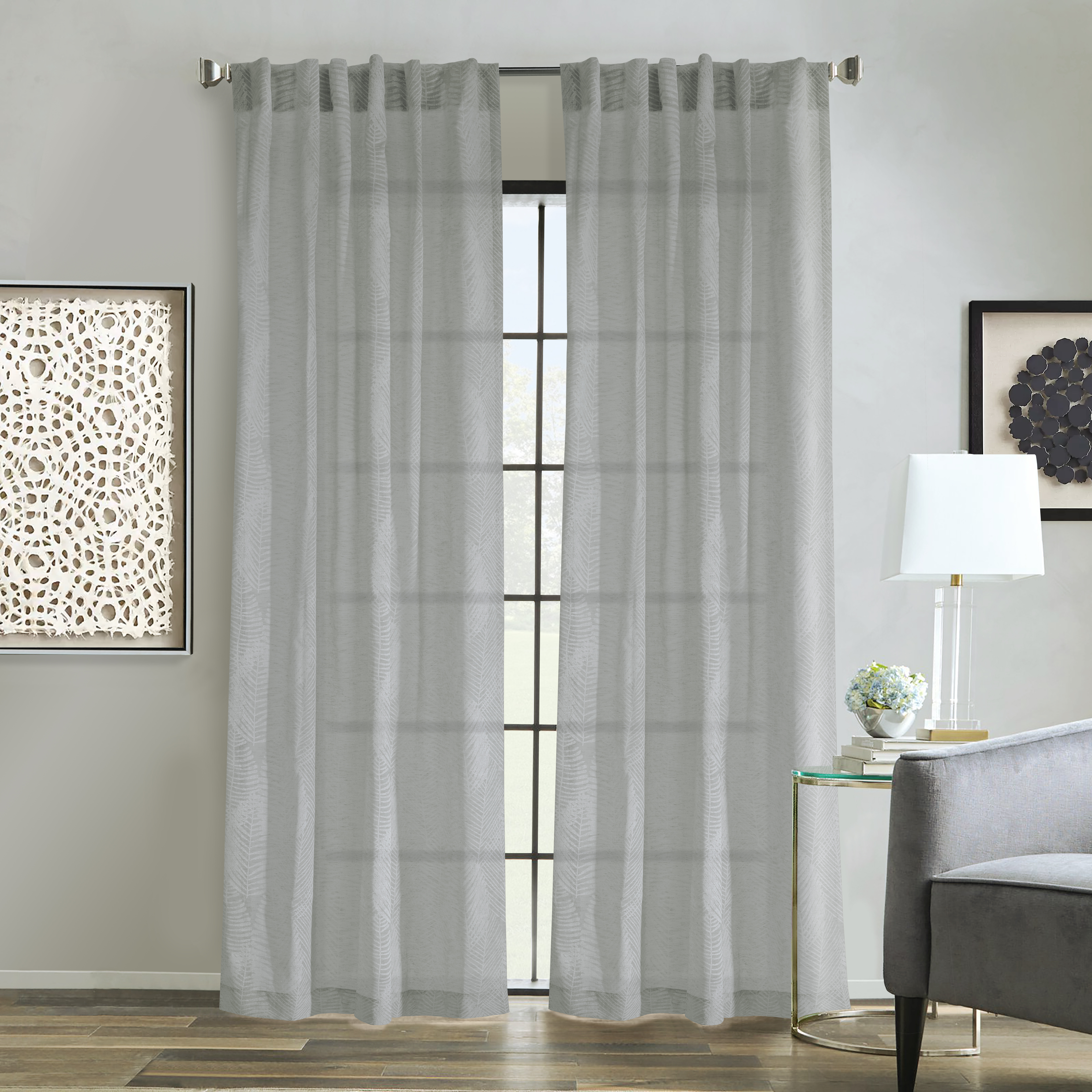 Emma Dual Header Curtain Panel Window Dressing 52 x 84 in Grey