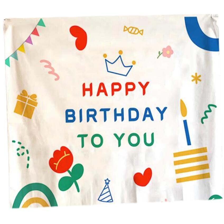 Happy Birthday Tapestry Photo Backdrop Hanging Blankets Party Decorate Wall Tapestry, 51x59 inch