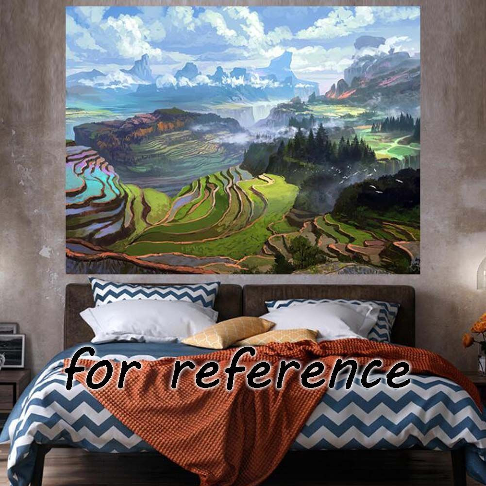 Terraced Field Bedroom Tapestry Landscape Background Cloth Bedside Wall Hanging Cloth Room Decoration Tapestry, 43x59 inch