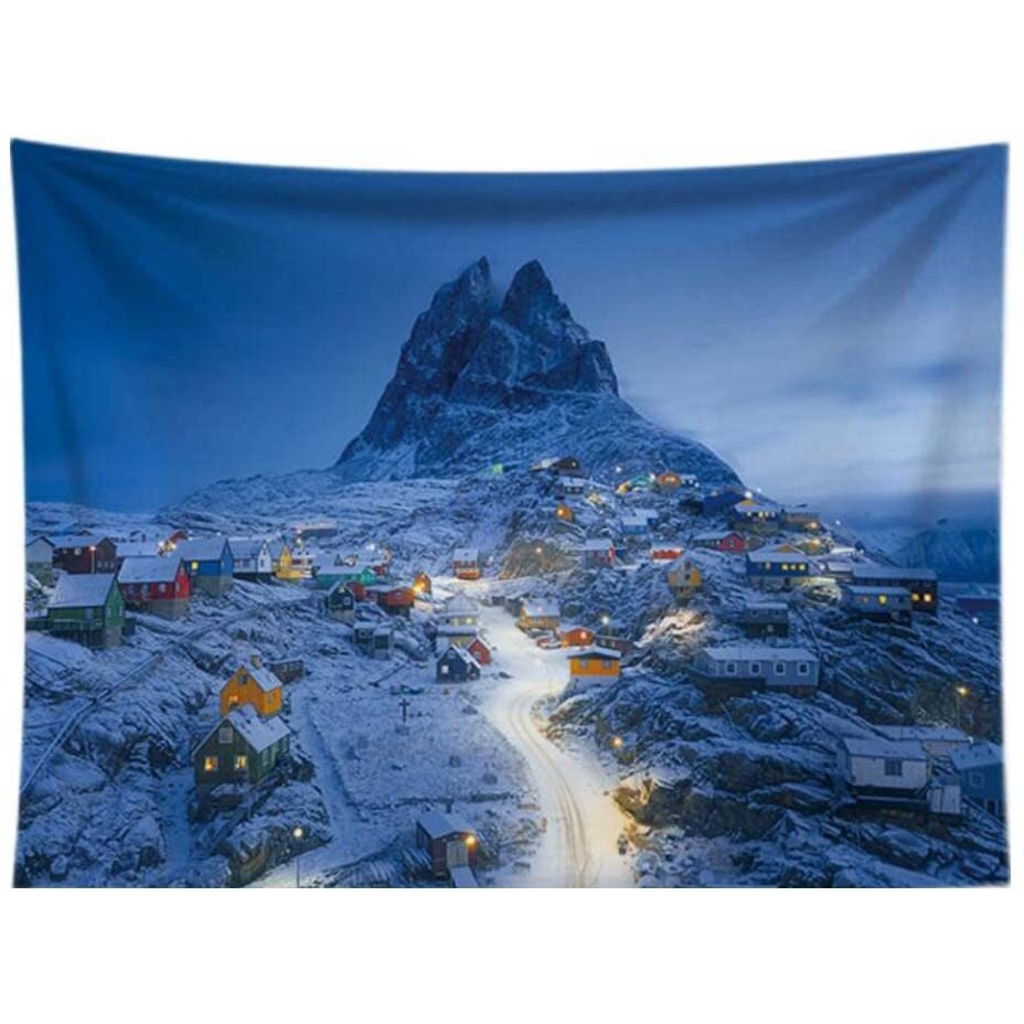Snowy Mountain Nightscape Tapestry Landscape Room Wall Tapestry Bedroom Backdrop Living Room Tapestry, 43x59 inch