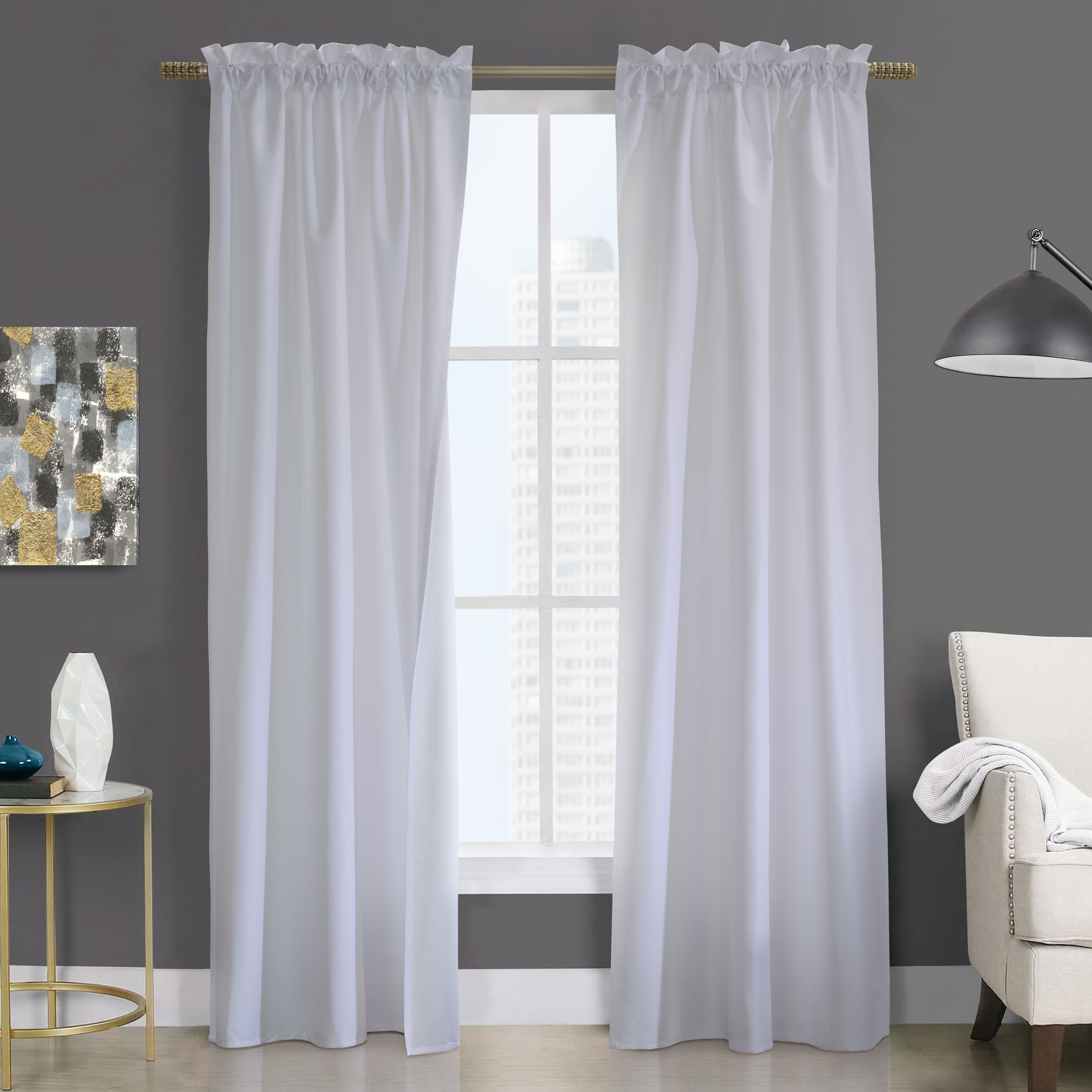 Prescott Pole Top Curtain Panel Pair Window Dressing each 40 x 63 in White