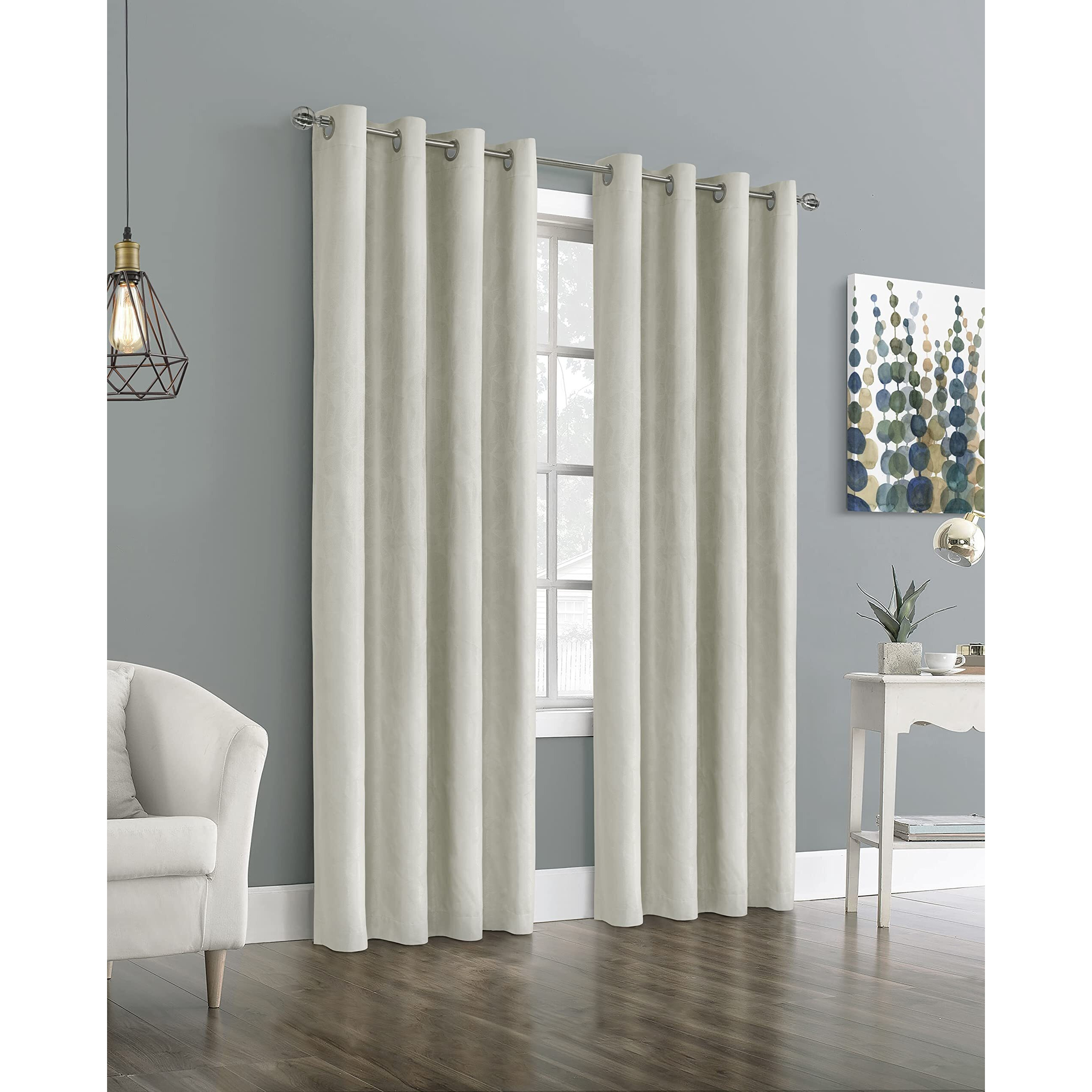 Ethan Jacquard Grommet Curtain Panel Window Dressing 52 x 84 in White
